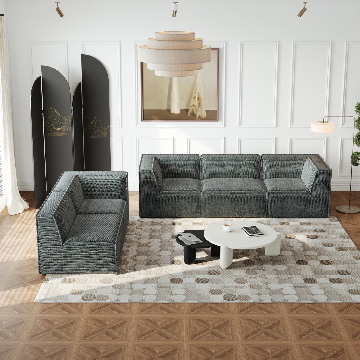 106*106" Chenille Modular L Shaped Sectional Sofa,Luxury Floor Couch Set,Upholstered Indoor Furniture