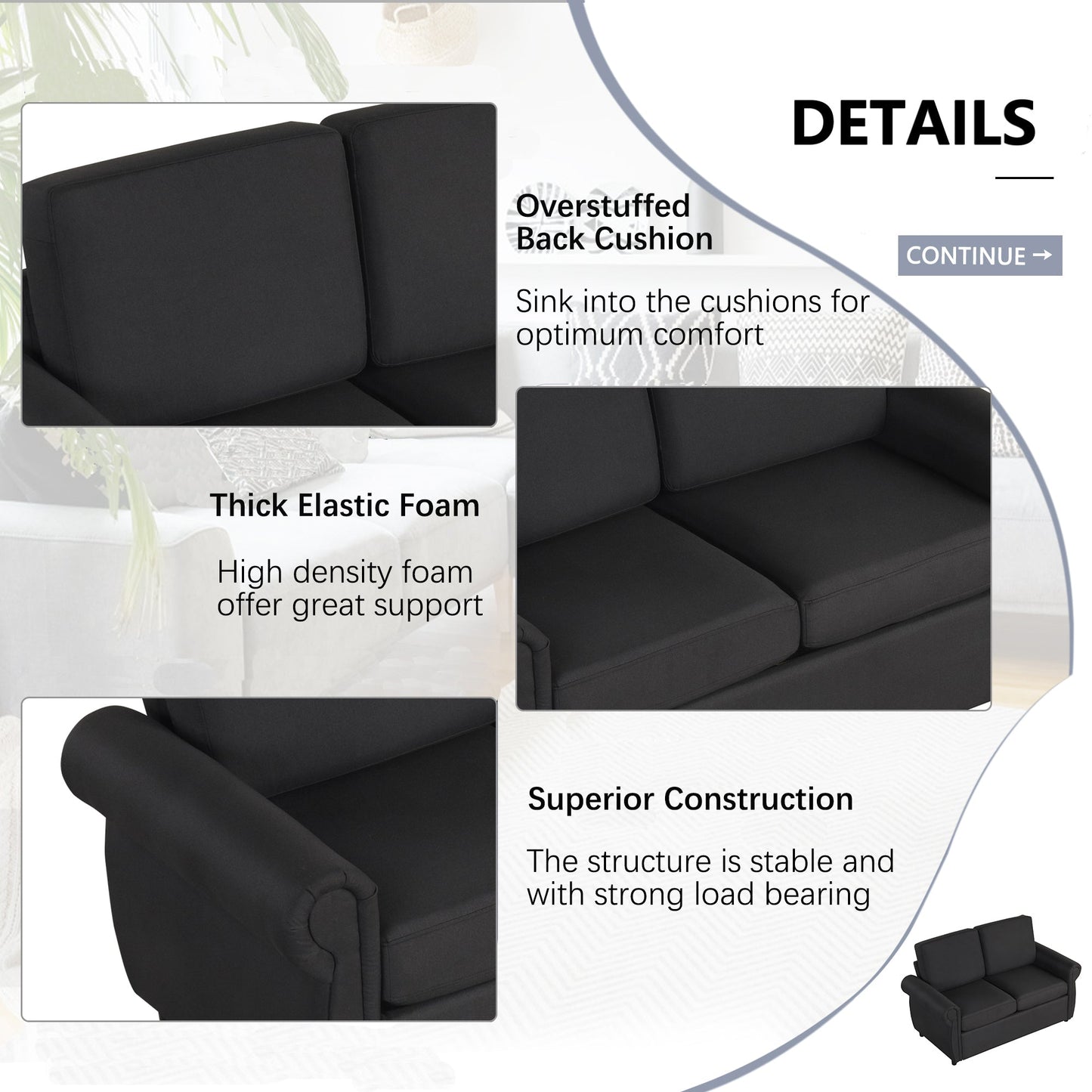 57.9" Pull Out Sofa Bed Loveseat Sleeper With Twin Size Memory Mattress With Two USB Ports for Living Room Spaces, Black