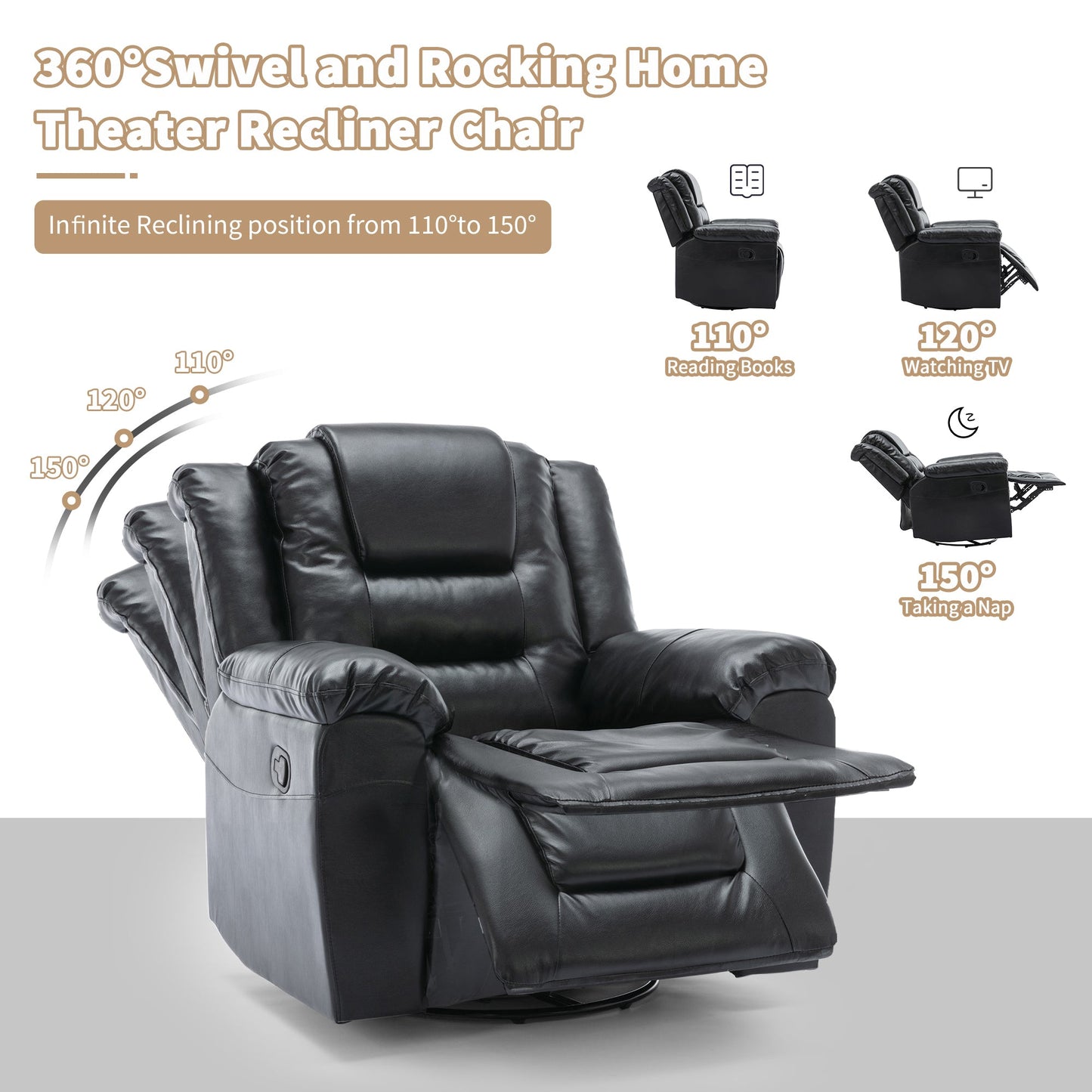 2 Seater Home Theater Recliner Manual Recliner Chair With a Storage Box and Two Cup Holders for Living Room,Bedroom, Black