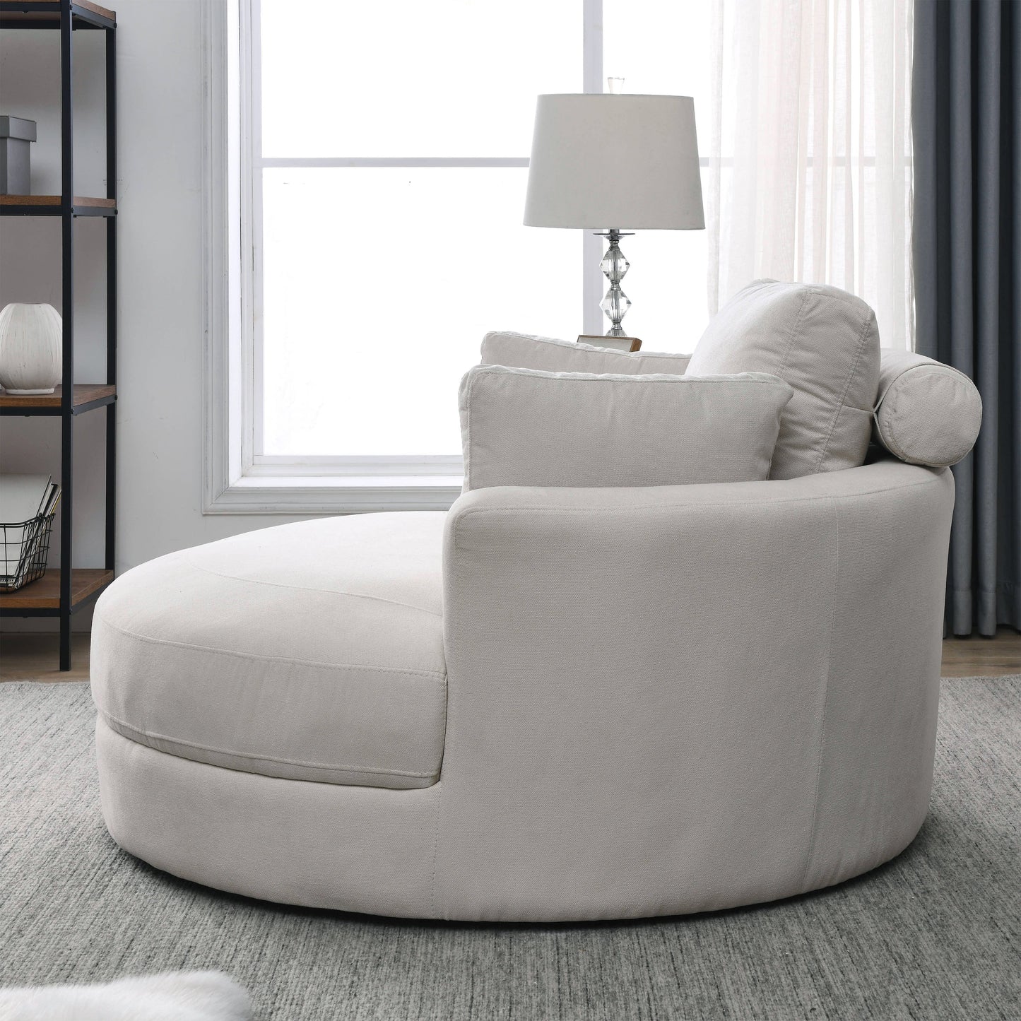 Swivel Accent Barrel Modern Sofa Lounge Club Big Round Chair With Storage Ottoman Linen Fabric for Living Room