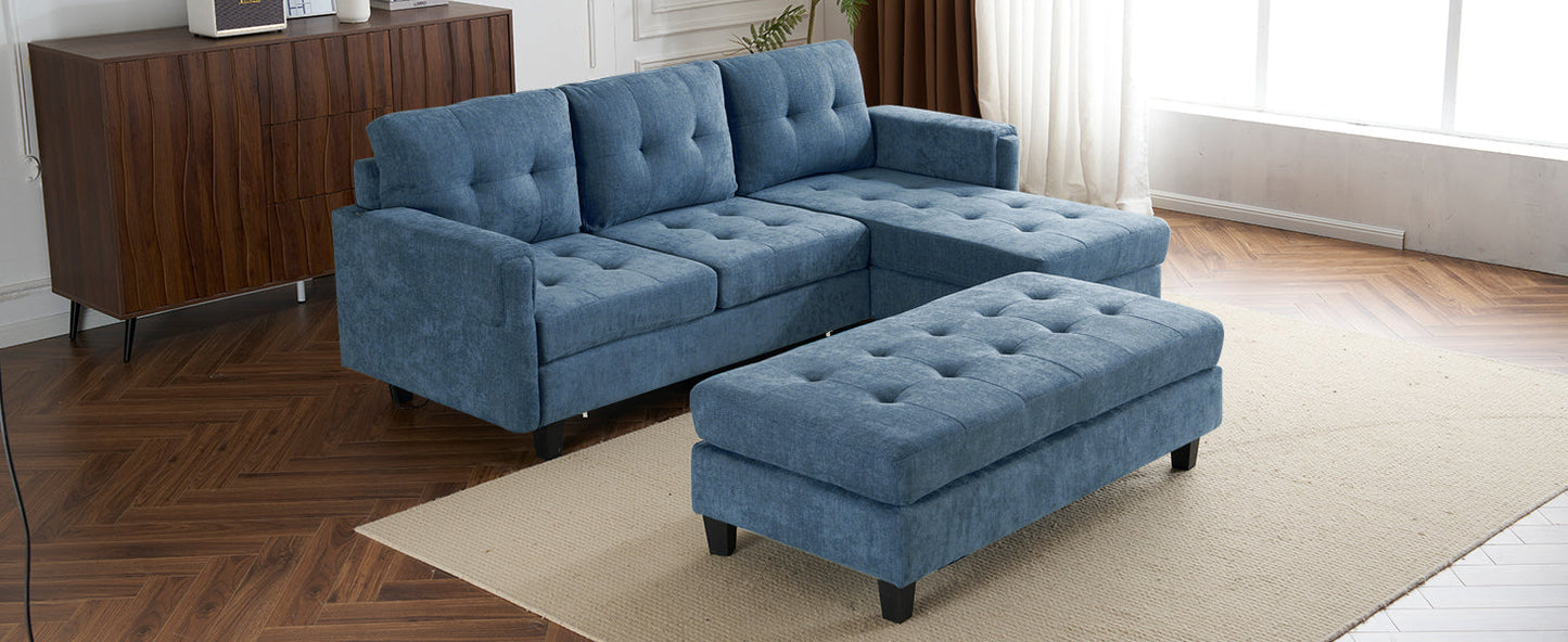 83.4" L-Shaped Sofa Sectional Couch Sofa Bed With Two USB Ports, a Movable Ottoman and a Reversible Chaise Lounge
