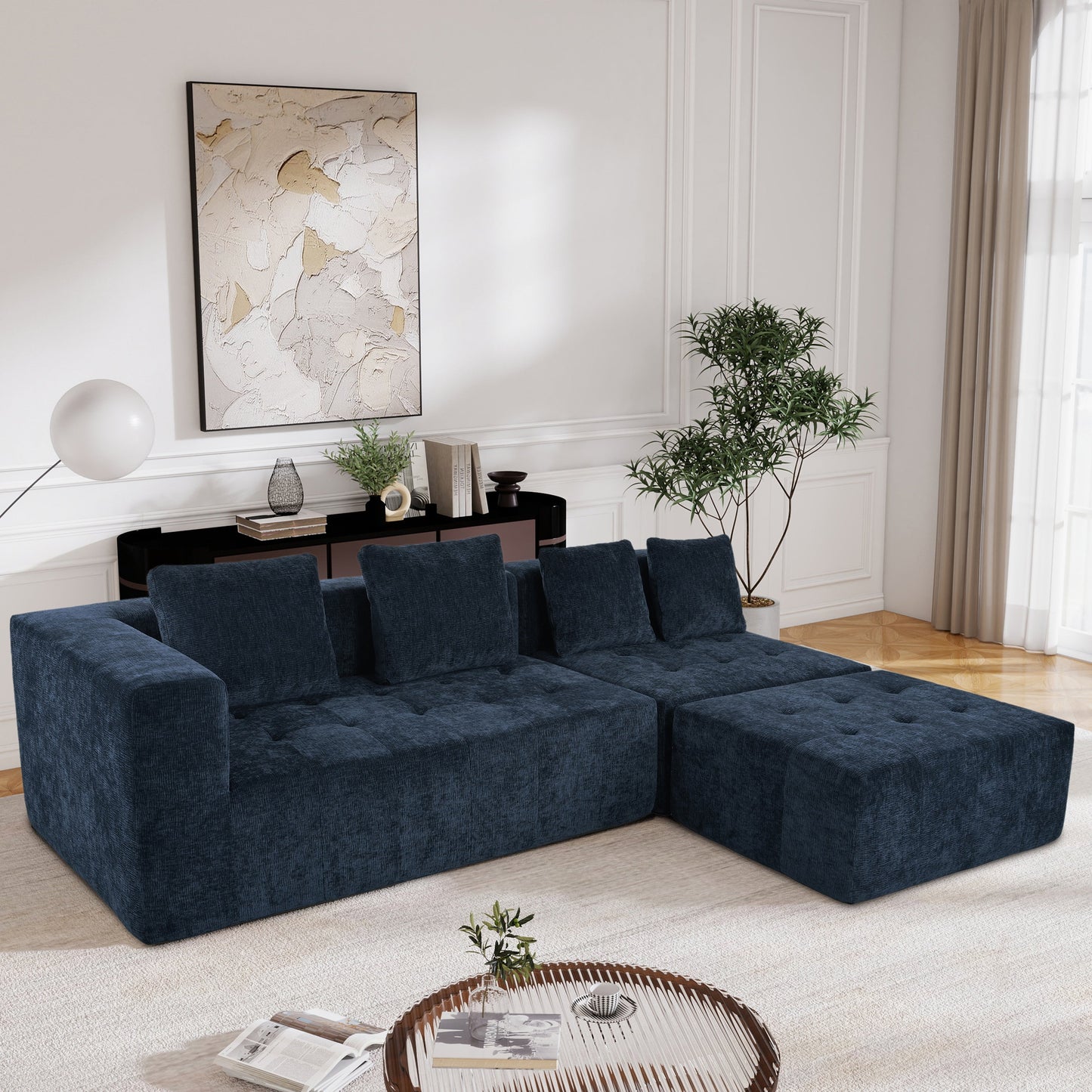 Modern Large Removable Modular Sofa, 3-Piece Set With Free Combination, Includes 4 Cushions, Ideal for Living Room