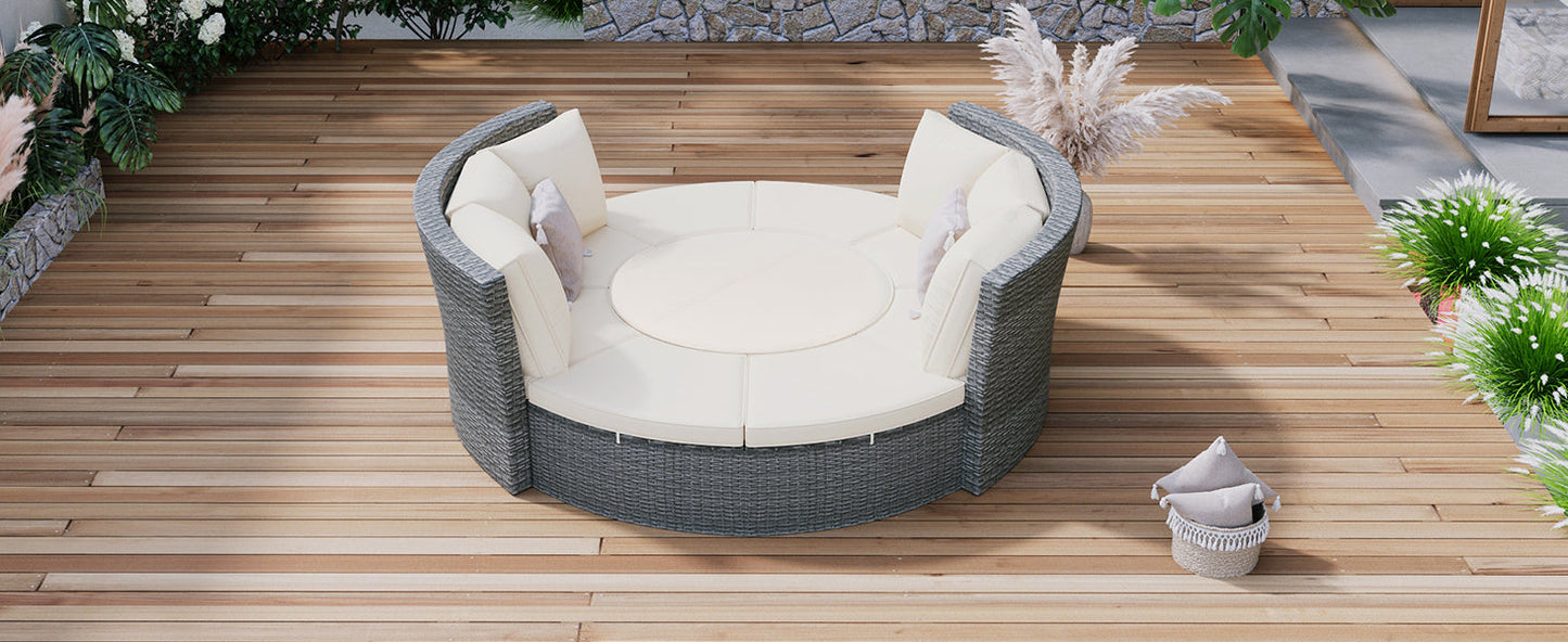Patio 5-Piece Round Rattan Sectional Sofa Set All-Weather