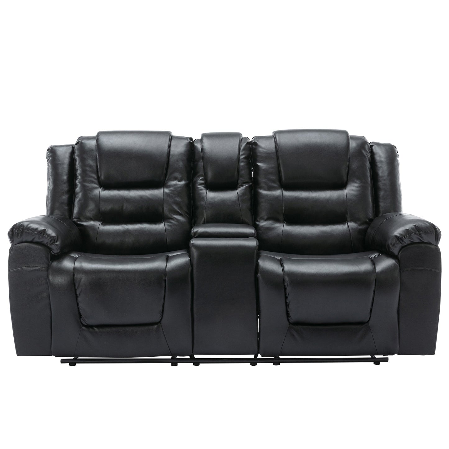 2 Seater Home Theater Recliner Manual Recliner Chair With a Storage Box and Two Cup Holders for Living Room,Bedroom, Black