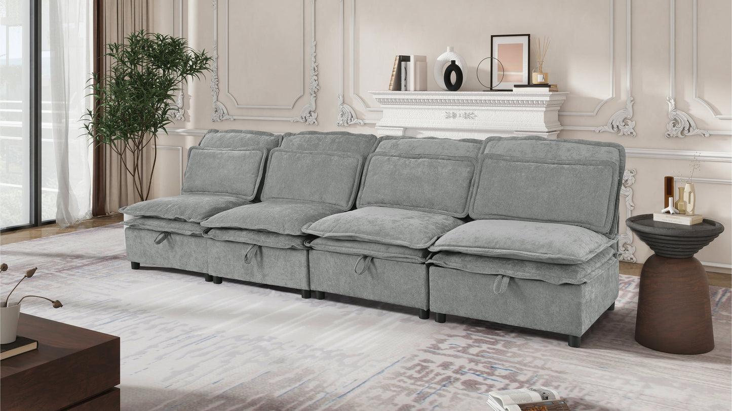 Double-Layer Cushion Modular Sofa, Freely Combinable, 4-Seater With Storage Function, Includes 4 Soft Cushions, Perfect