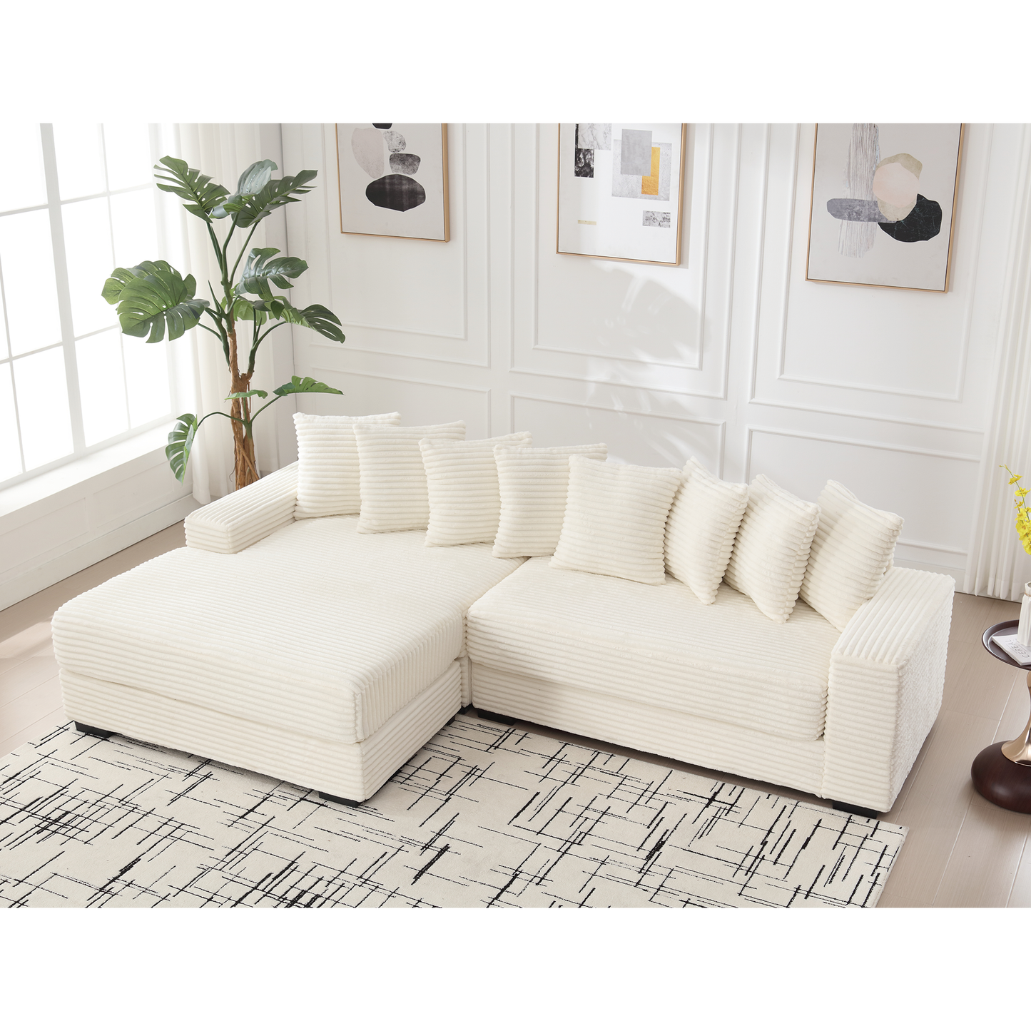 Oversized Two-Piece Couches, L Shaped Sofa, Corduroy, Left Chaise Daybed,with Armrests,Eight Throw Pillows,Corner Sofa