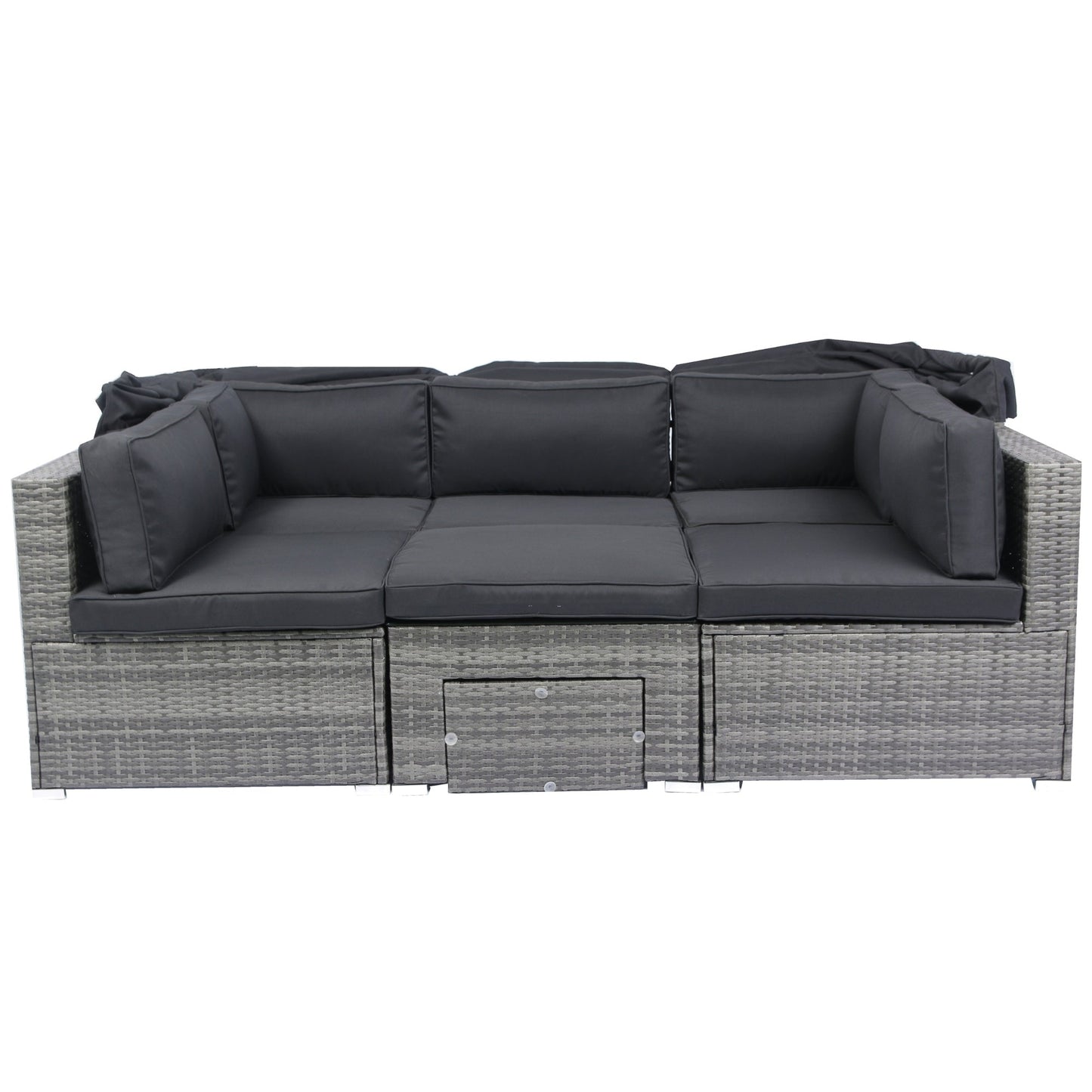 7-Piece Patio Furniture Set W/Retractable Canopy Wicker Rattan Sectional Sofa Set Patio Furniture With Washable Cushions