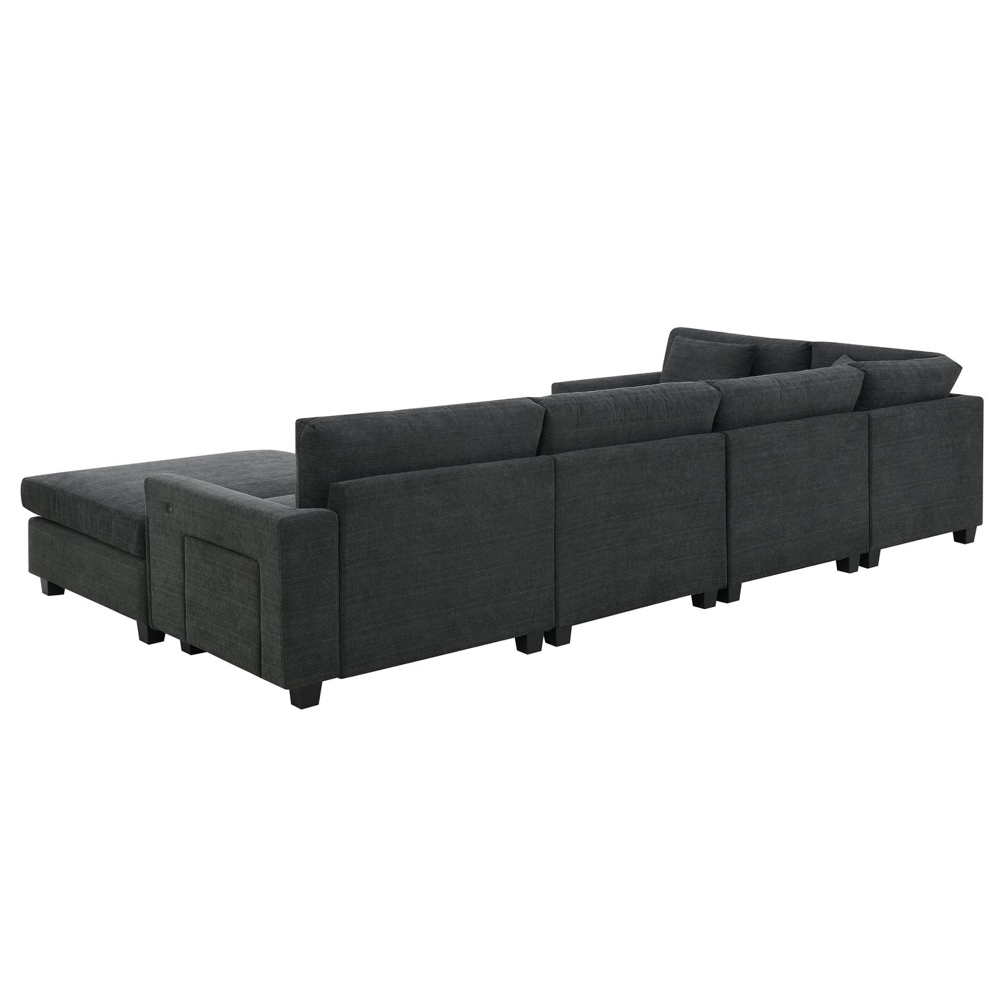 128*67" U Shaped Sectional Sofa,6 Seat Chenille Couch Set With Oversized Ottoman,Hidden Armrest Storage and Cup Holders