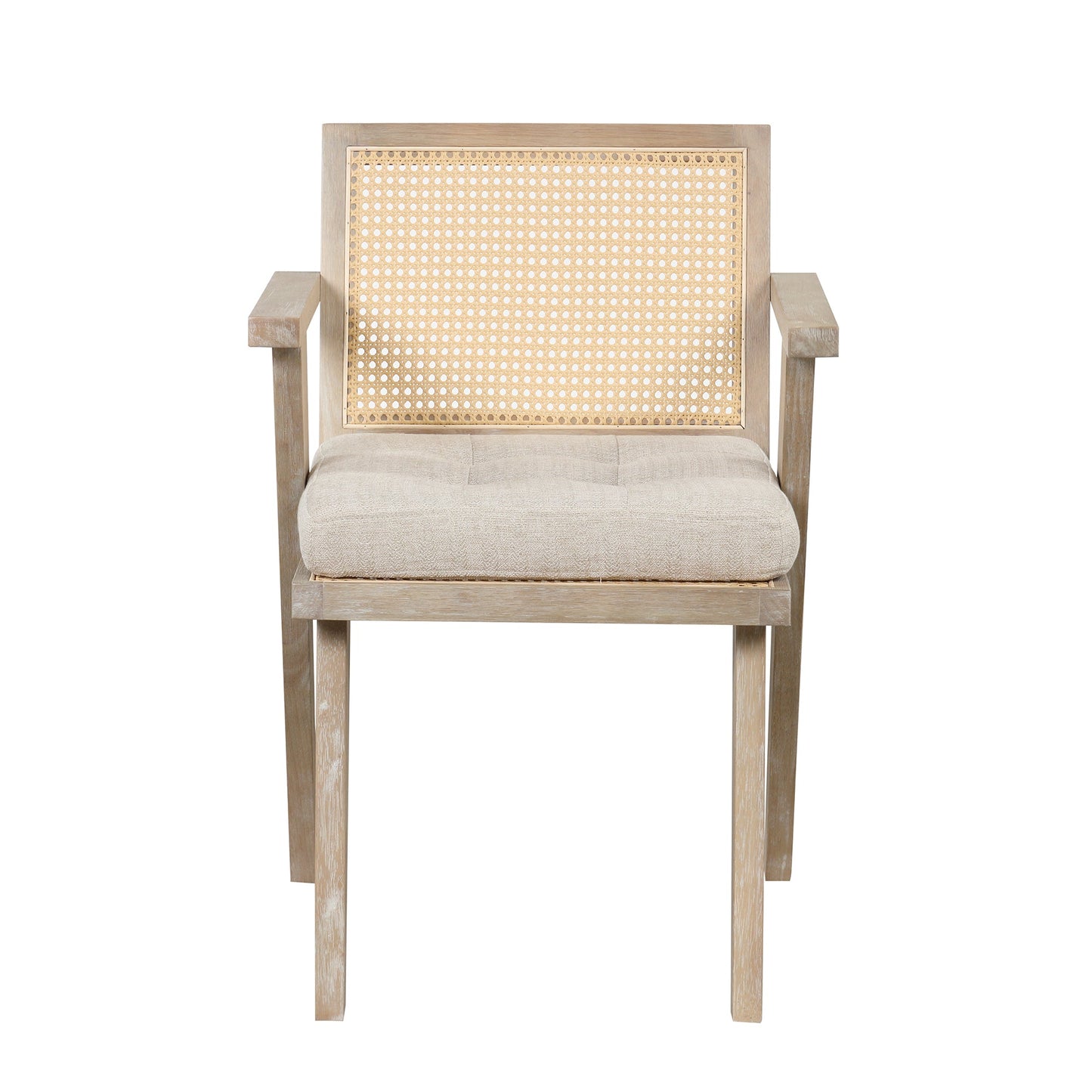 Mid-Century Accent Chair With Handcrafted Rattan Backrest and Padded Seat for Leisure, Bedroom, Kitchen, Living Room