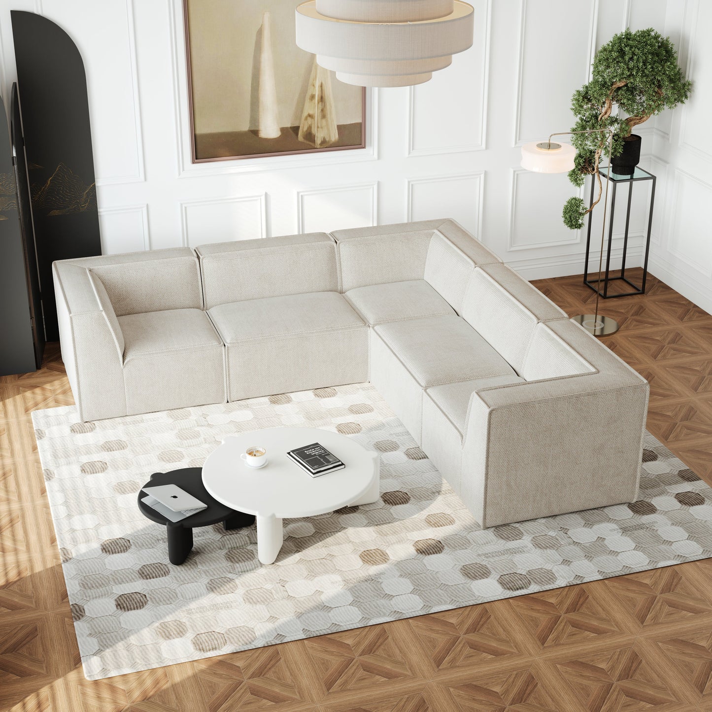 106*106" Chenille Modular L Shaped Sectional Sofa,Luxury Floor Couch Set,Upholstered Indoor Furniture