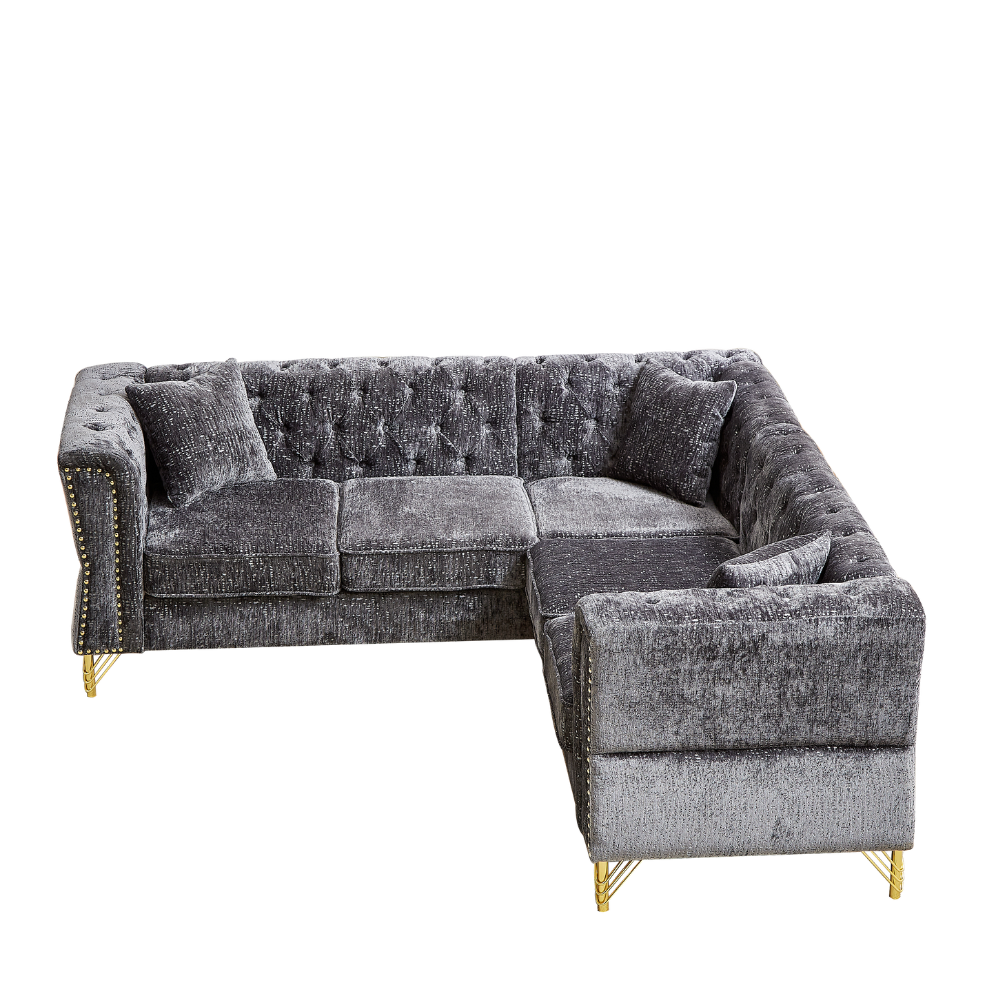 81.5-Inch Chenille Corner Sofa , L-Shaped Sectional Couch, 5-Seater Corner Sofas With 3 Cushions for Living Room, Bedroom