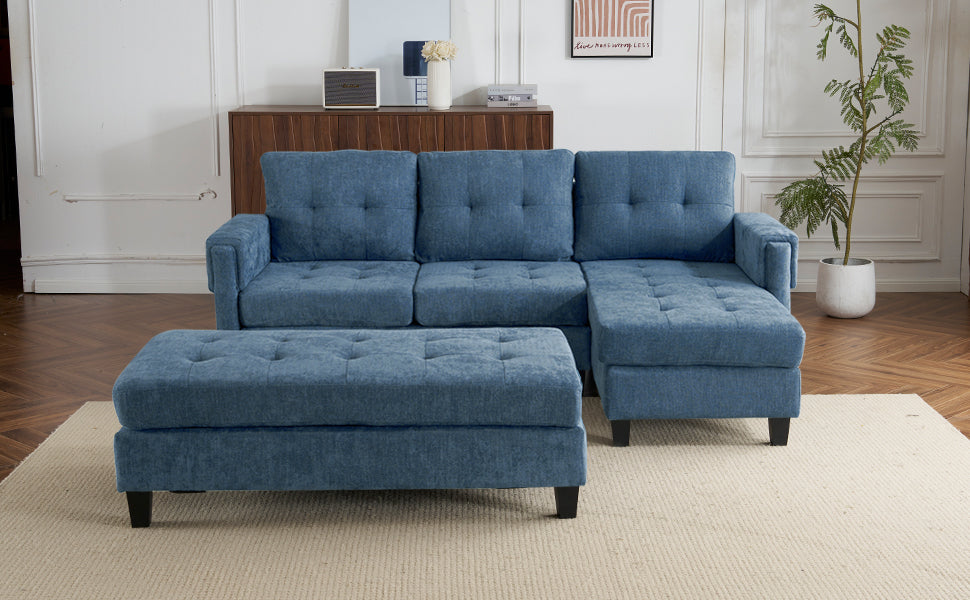 83.4" L-Shaped Sofa Sectional Couch Sofa Bed With Two USB Ports, a Movable Ottoman and a Reversible Chaise Lounge