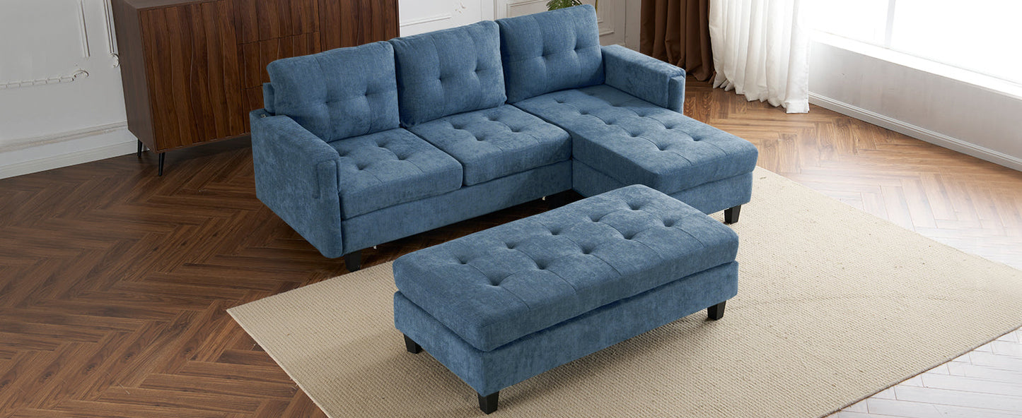 83.4" L-Shaped Sofa Sectional Couch Sofa Bed With Two USB Ports, a Movable Ottoman and a Reversible Chaise Lounge