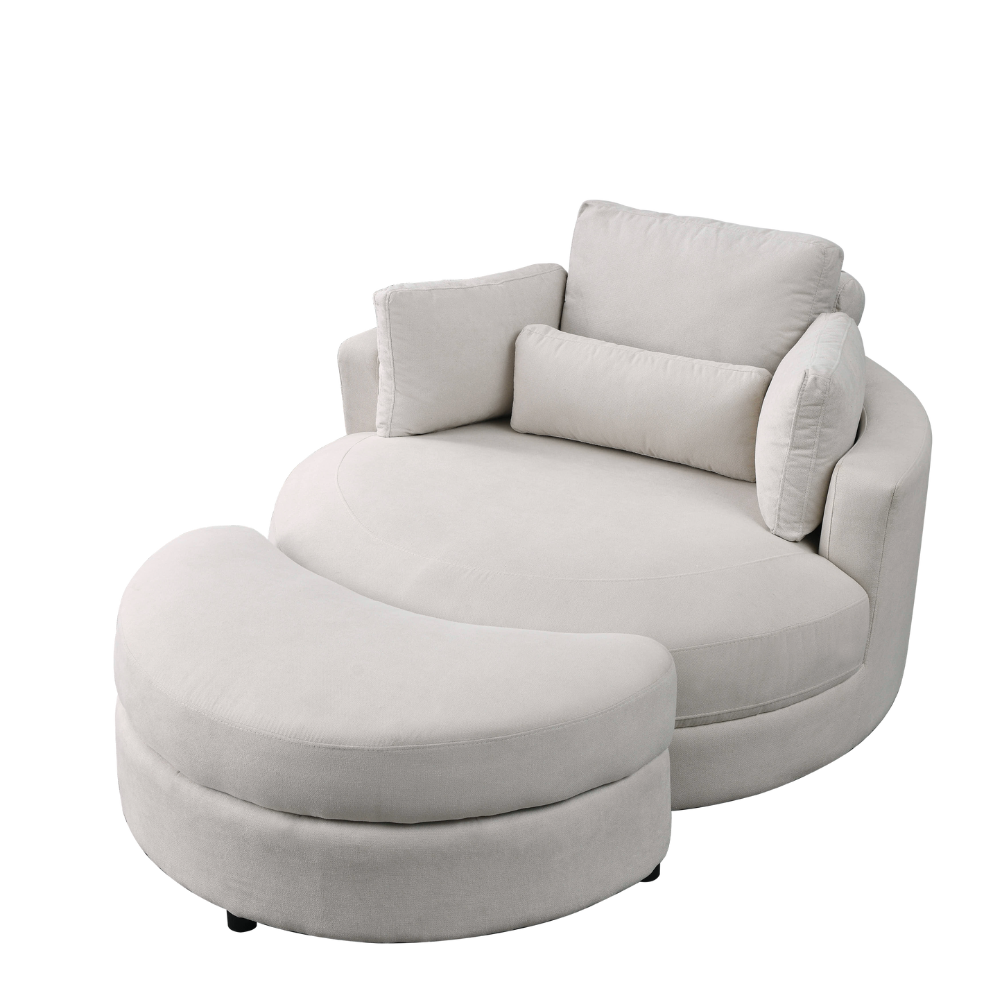 Swivel Accent Barrel Modern Sofa Lounge Club Big Round Chair With Storage Ottoman Linen Fabric for Living Room
