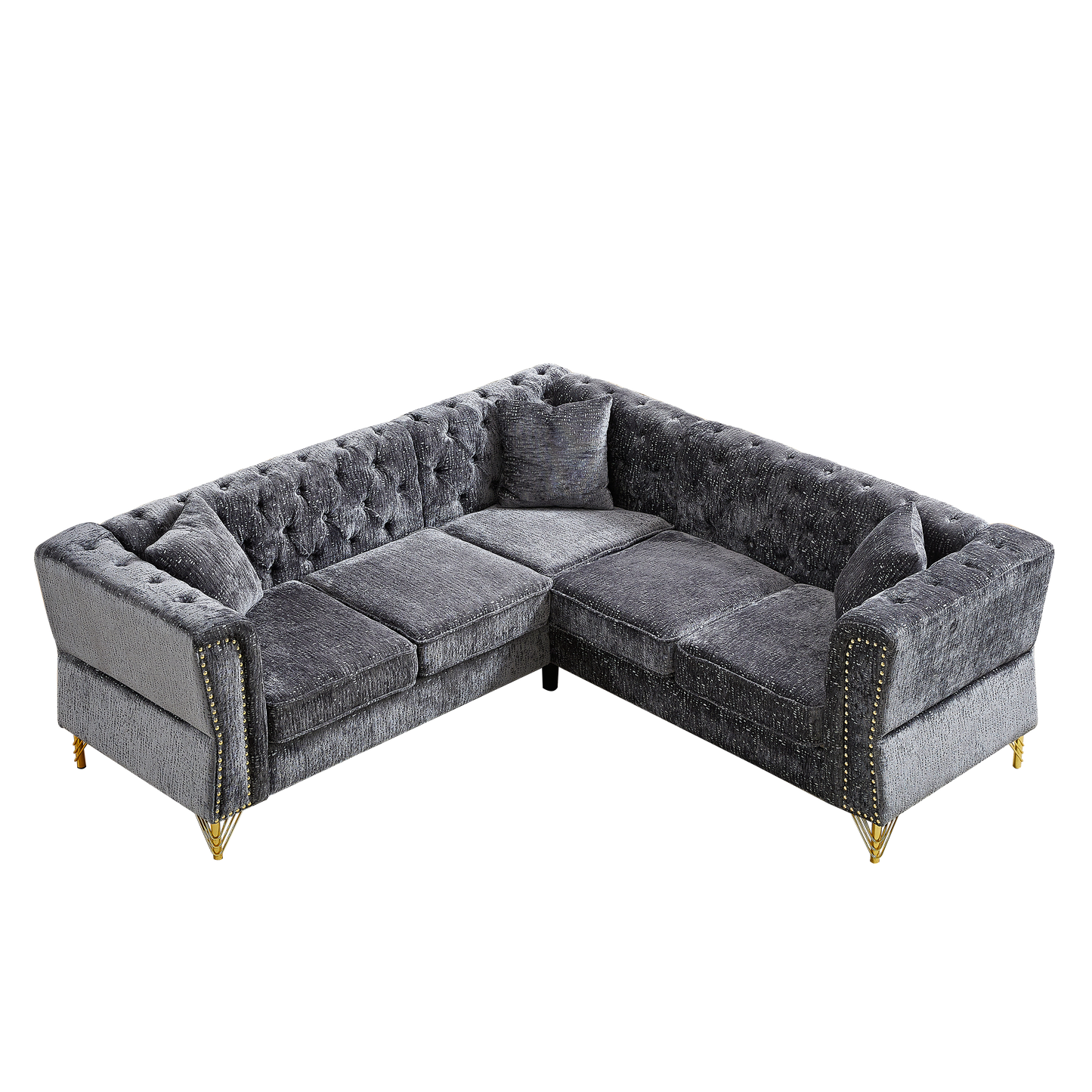 81.5-Inch Chenille Corner Sofa , L-Shaped Sectional Couch, 5-Seater Corner Sofas With 3 Cushions for Living Room, Bedroom