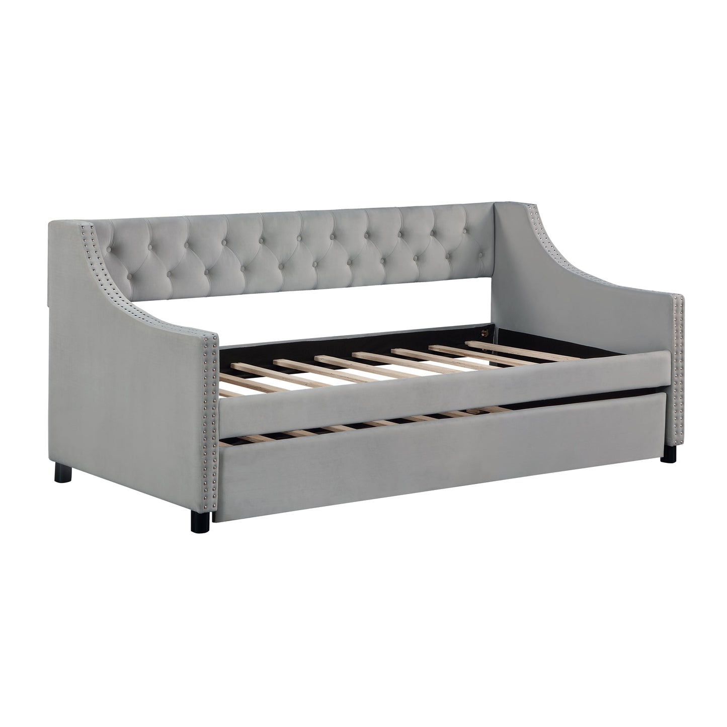 Daybed With Trundle Upholstered Tufted Sofa Bed, With Button and Copper Nail on Arms,full Size Grey