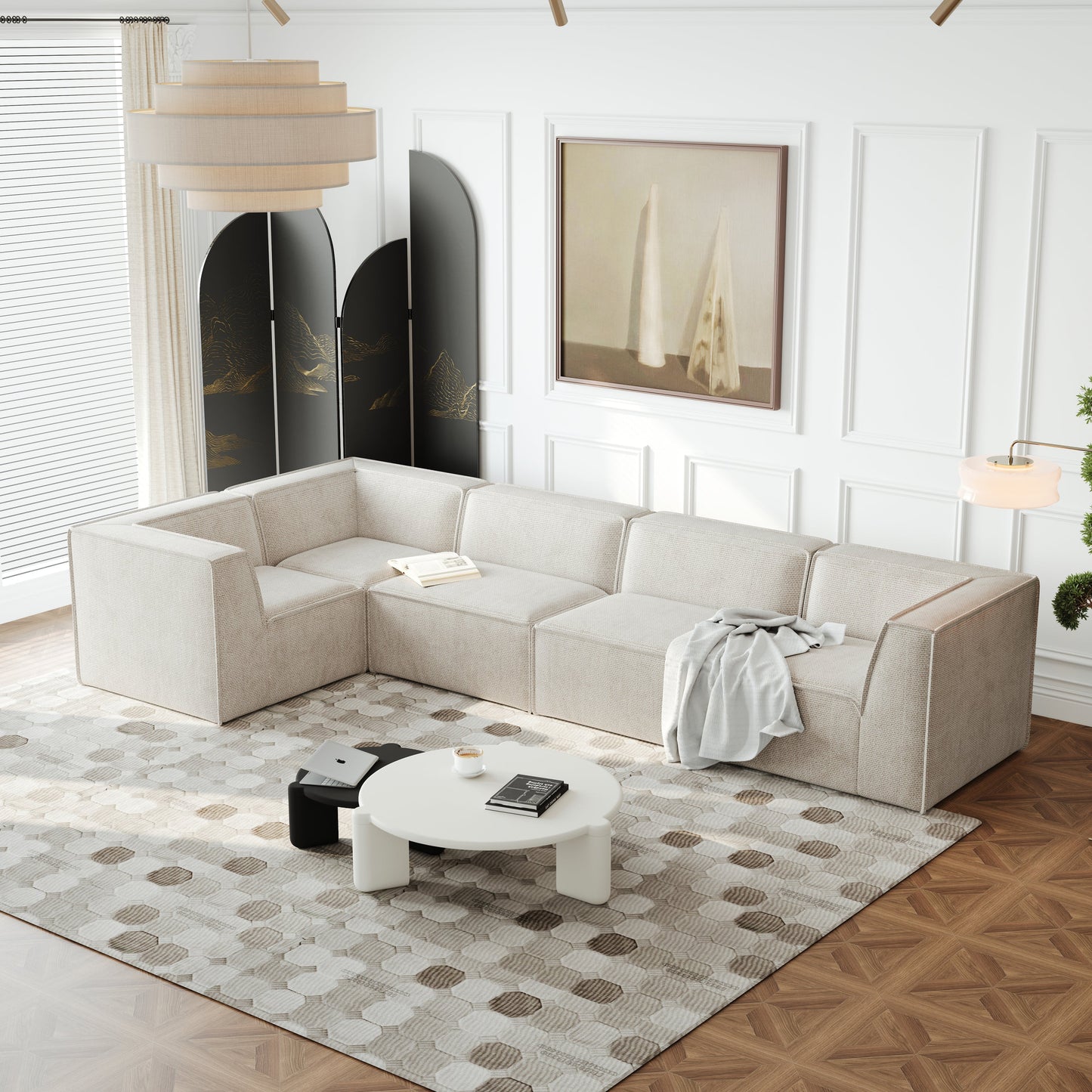 106*106" Chenille Modular L Shaped Sectional Sofa,Luxury Floor Couch Set,Upholstered Indoor Furniture
