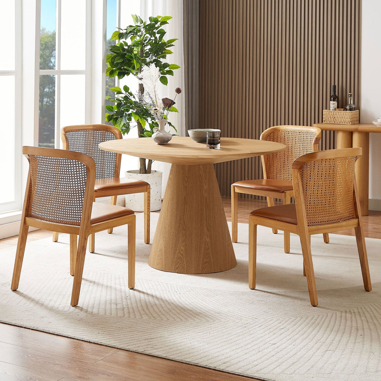 45.27'' Wooden Dining Table Round Dining Table, Hardwood Solids Construction, a Oak Top Suitable for Kitchen, Living Room