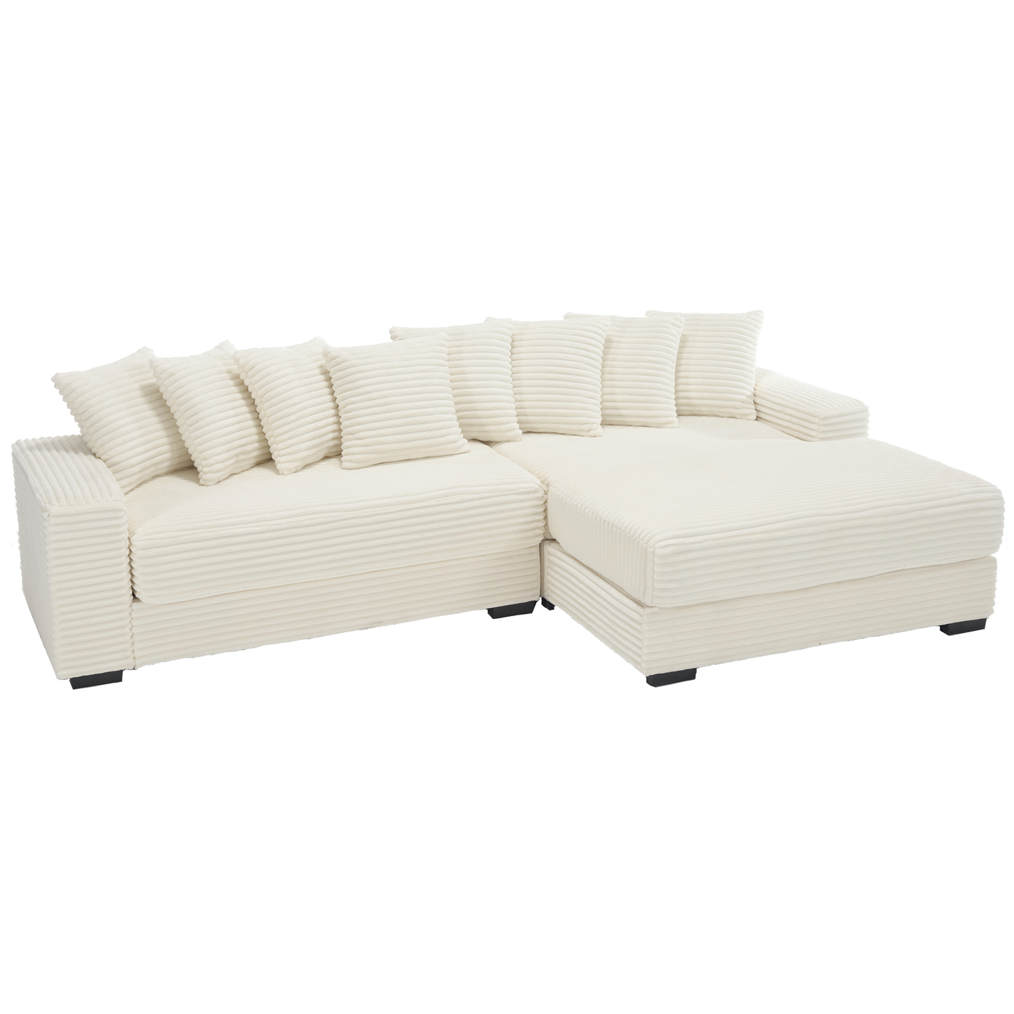 Oversized Two-Piece Couches, L Shaped Sofa, Corduroy, Right Chaise Daybed,with Armrests,Eight Throw Pillows,Corner Sofa