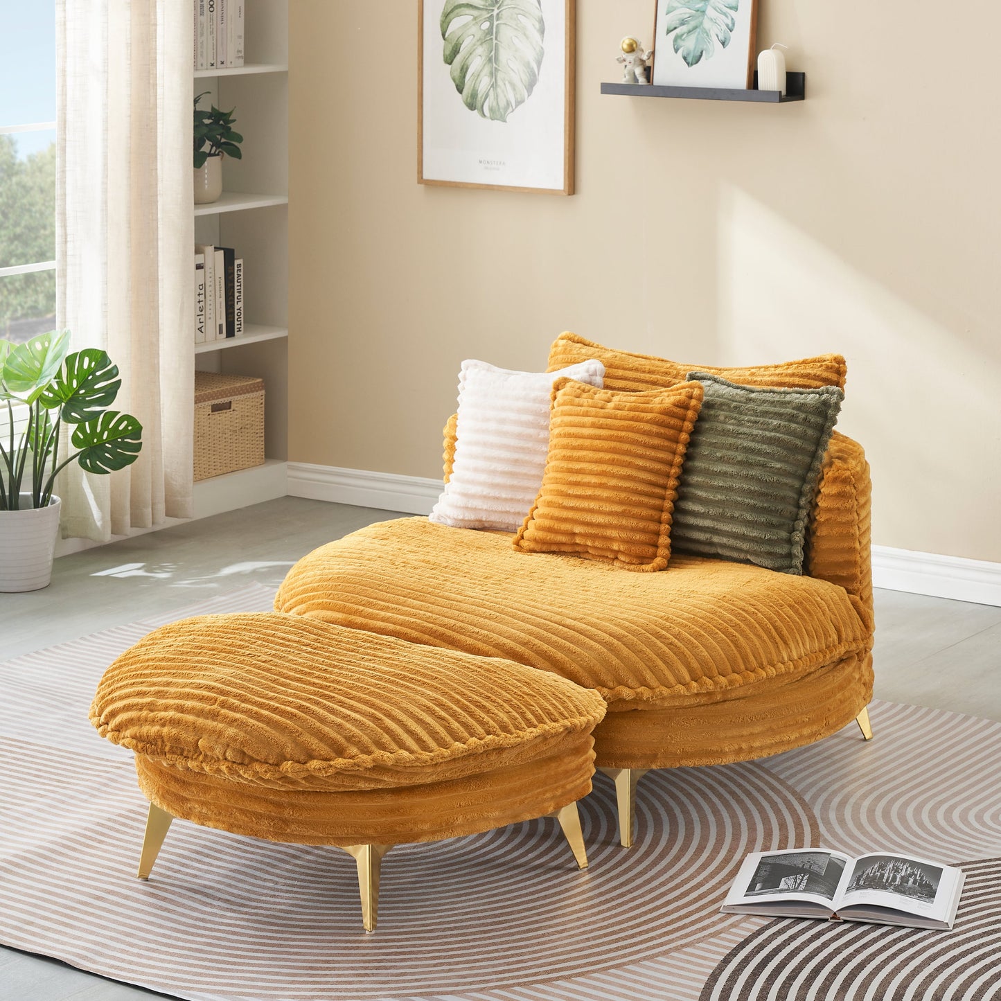 65.00 Inches Long, Corduroy Sofa Fabric, With Three Matching Pillows and Two Spacious and Comfortable Seats