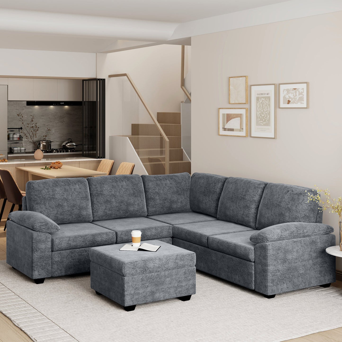 84*84" Modern Velvet Sectional Sofa Set,Large U Shaped Upholstered Corner Couch With Ottoman,Armrest Pillow