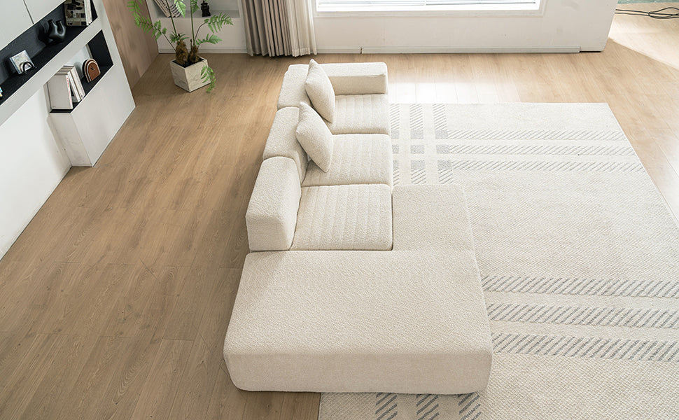 116.5" Sectional Sofa Full-Compressed Sofa Couch Free-Combined Sofa for Living Room, Beige