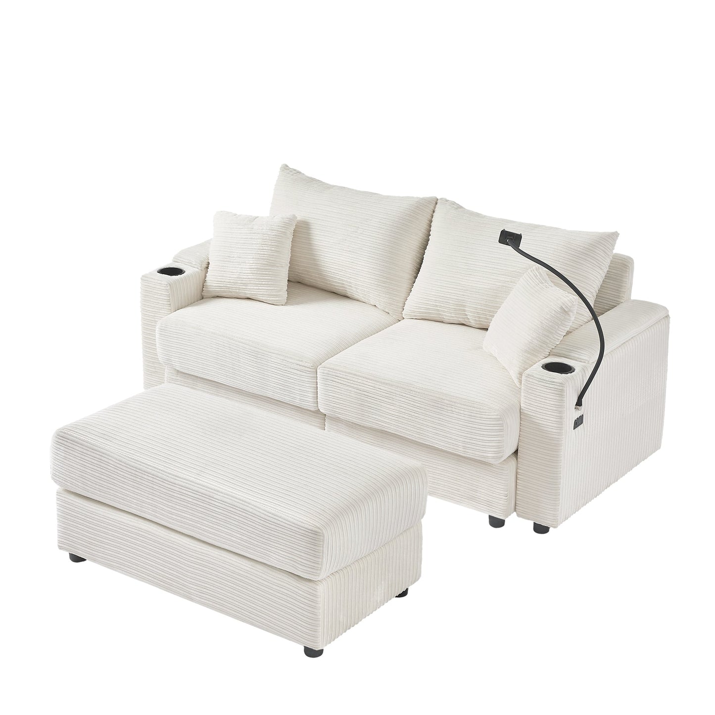 72.8" Modern Style Loveseat Sofa Sectional Sofa Couch With Storage Space, a Movable Ottoman, Two USB Ports, Two Cup Hold