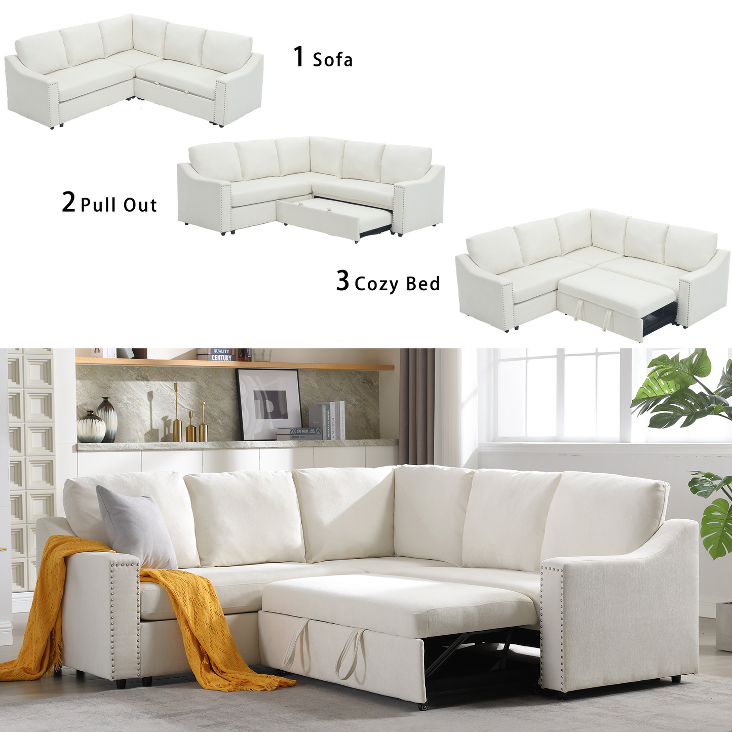 L-Shaped Sofa With Pull-Out Sofa Bed, Corner Sofa,comfortable Living Room Furniture Set, Sleeper Sofa Bed,Corner Seat