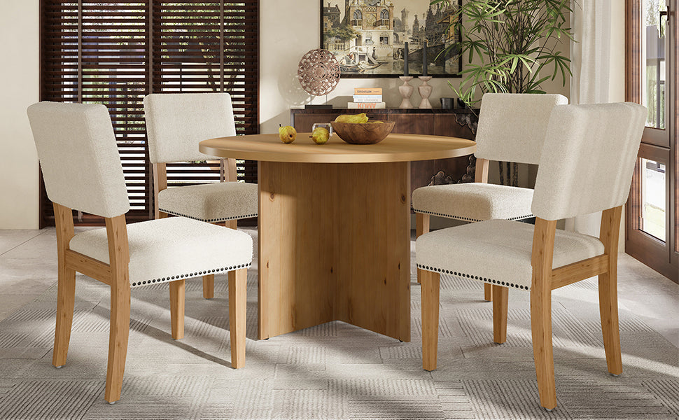 Modern 5-Piece Round Dining Table Set Pedestal Kitchen Table Set With 4 Upholstered Dining Chairs
