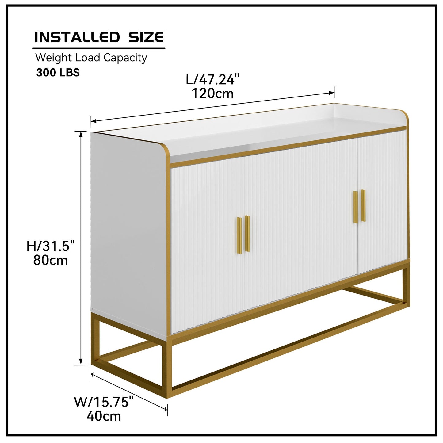 Modern Kitchen Buffet Storage Cabinet Cupboard White Gloss With Metal Legs for Living Room Kitchen