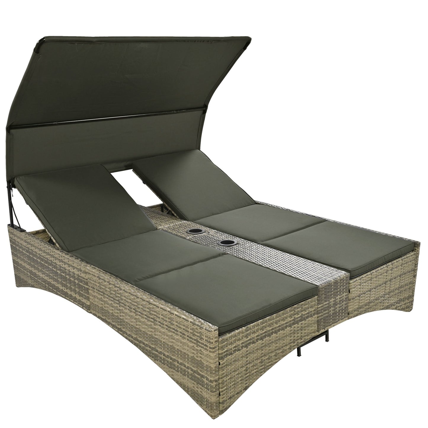 Patio Daybed Outdoor Daybed Outdoor Rattan Sun Lounger With Shelter Roof With Adjustable Backrest, Storage Box