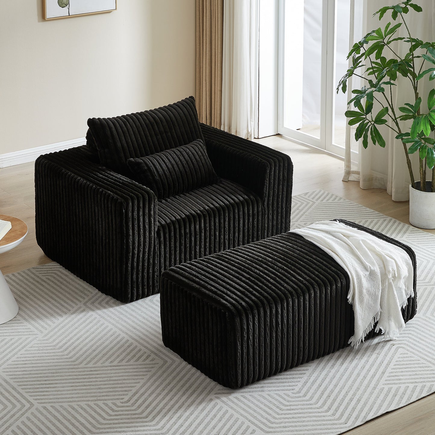 62.5-Inch Corduroy Sponge Sofa Lounge Chair With Removable Footrest,No Assembly Required,Fluffy Modern Sleeper Chair