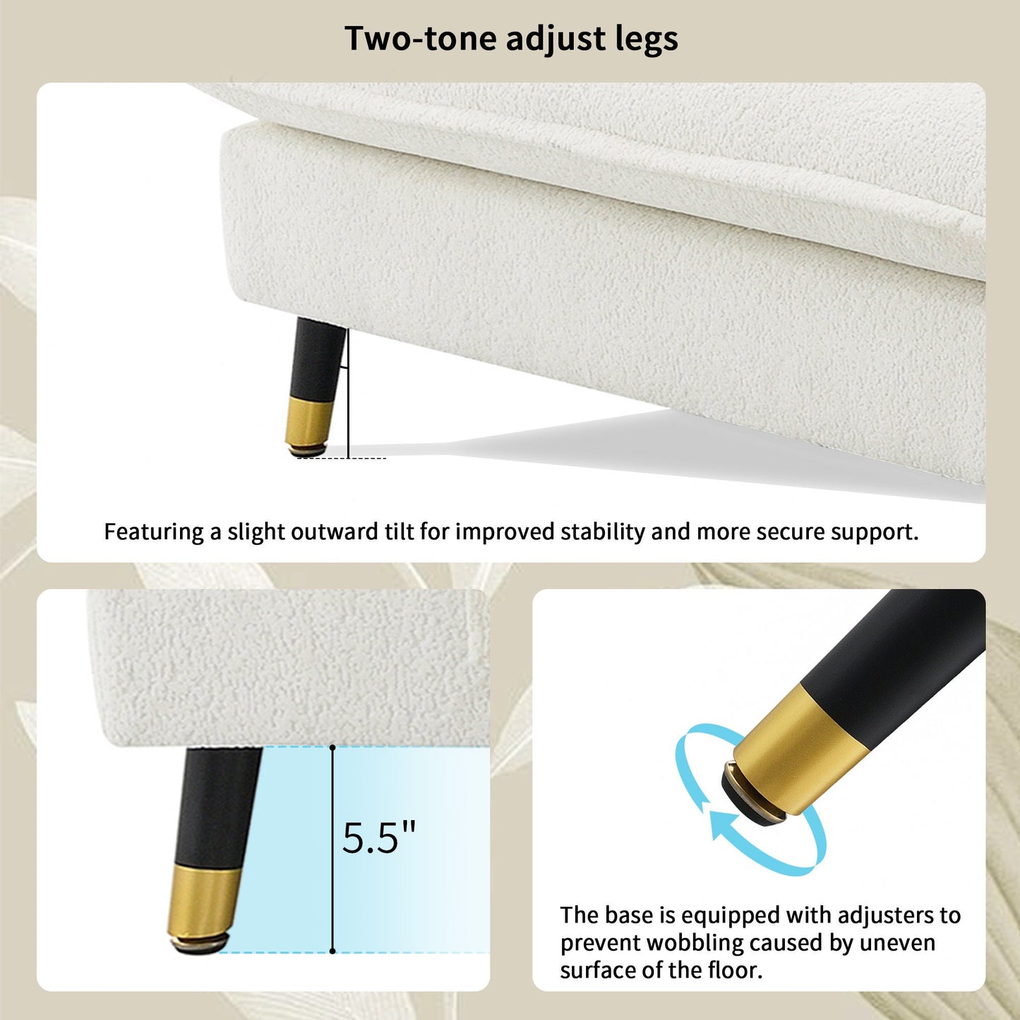 106*66.5" L Shaped Convertible Sectional Sofa,4 Seat Tufted Couch Set With Two-Tone Adjust Legs,Cloud Chenille Fabric