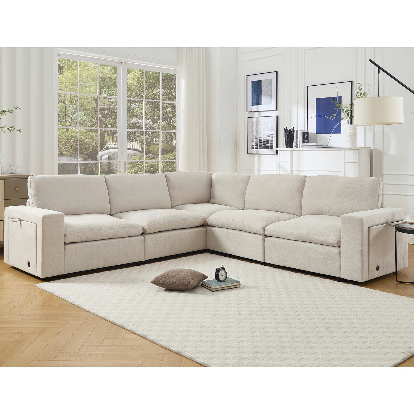 Sectional Couches for Living Room,Modular Couch,Wireless Charging Port & Cup Holders,5-Seat ,DIY Combination,L-Shaped Sofa