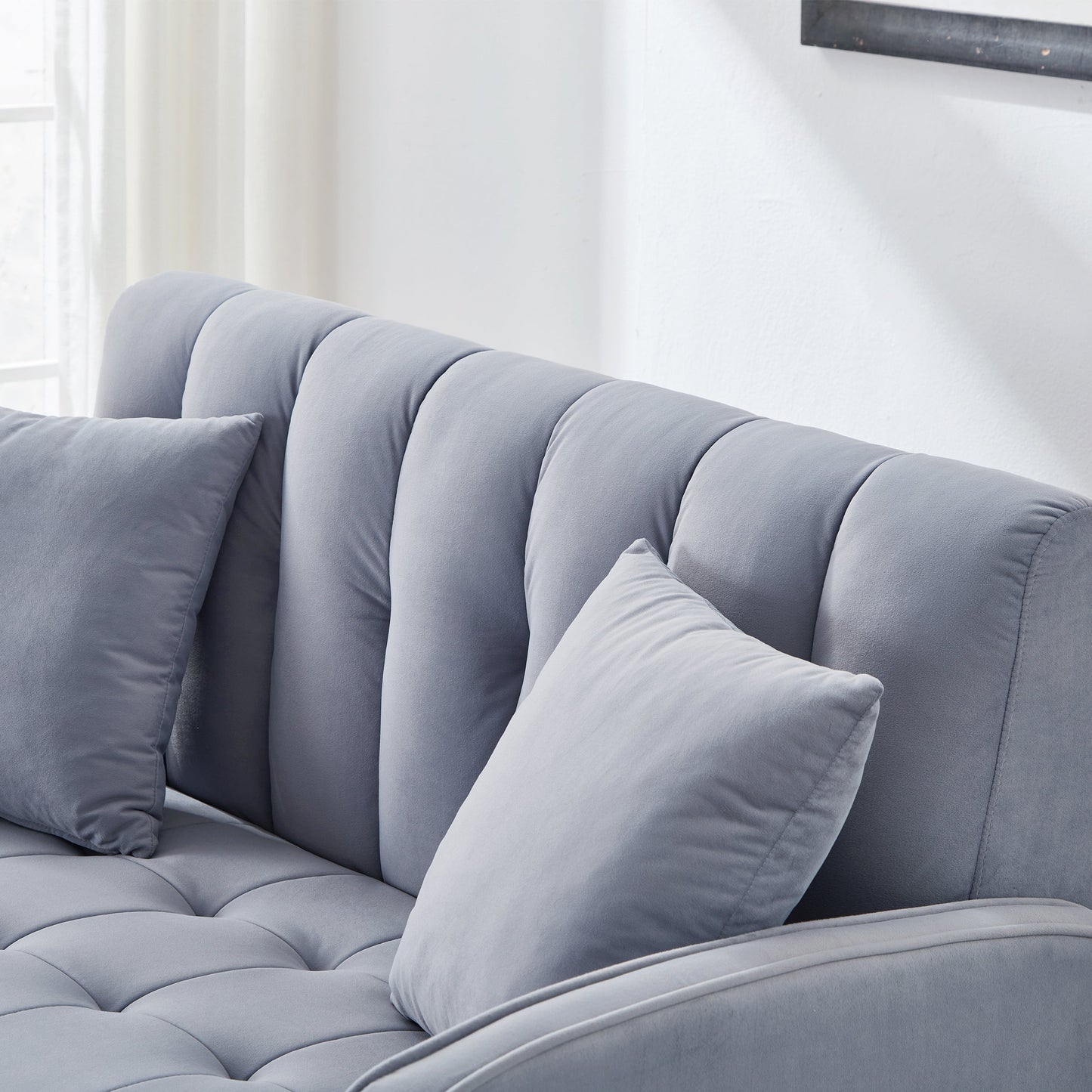 Modern Design Couch for Living Room Department Small Space Loveseat Smooth Velvet Upholstered Tufted Sofa Light Blue