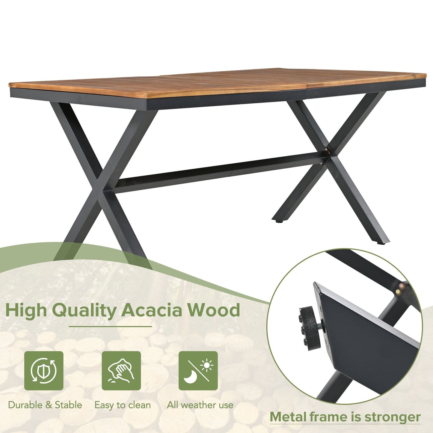 7 Pieces Patio Dining Set, All-Weather Outdoor Furniture Set With Dining Table and Chairs, Acacia Wood Tabletop