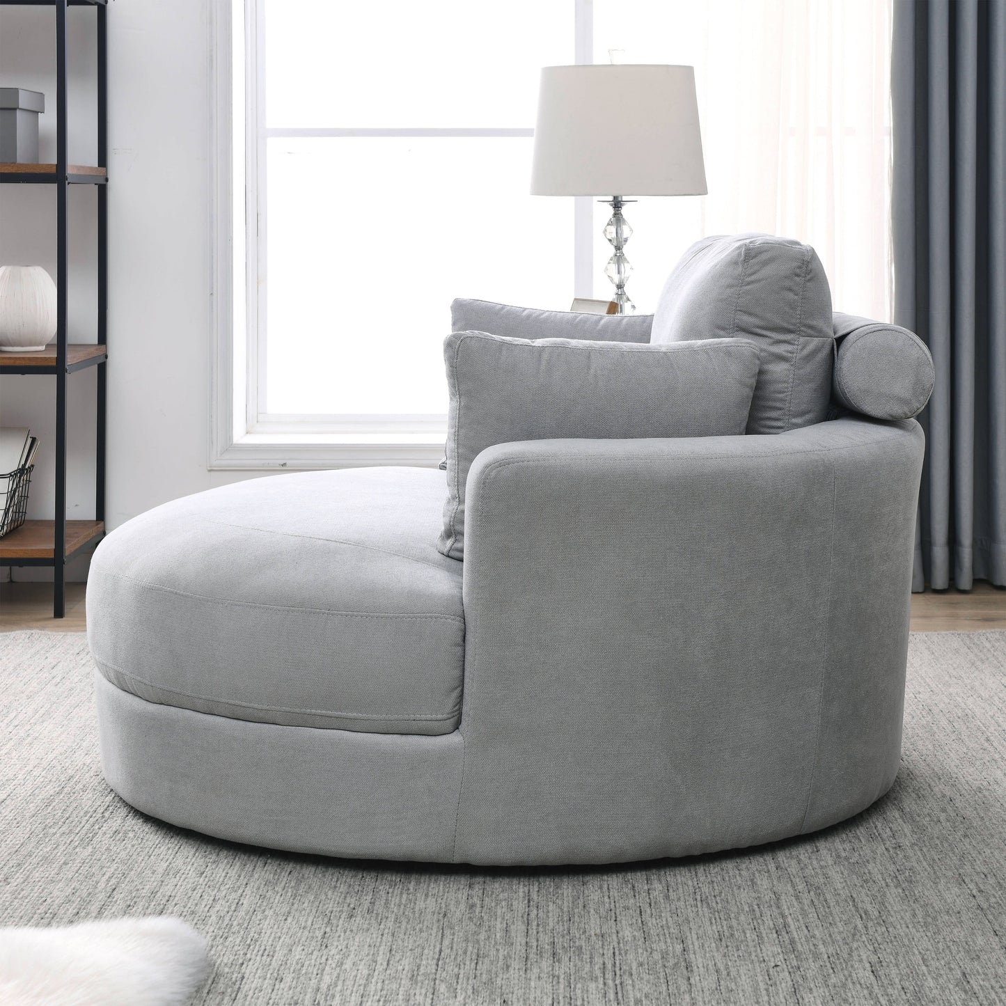 Swivel Accent Barrel Modern Grey Sofa Lounge Club Big Round Chair With Storage Ottoman Linen Fabric for Living Room