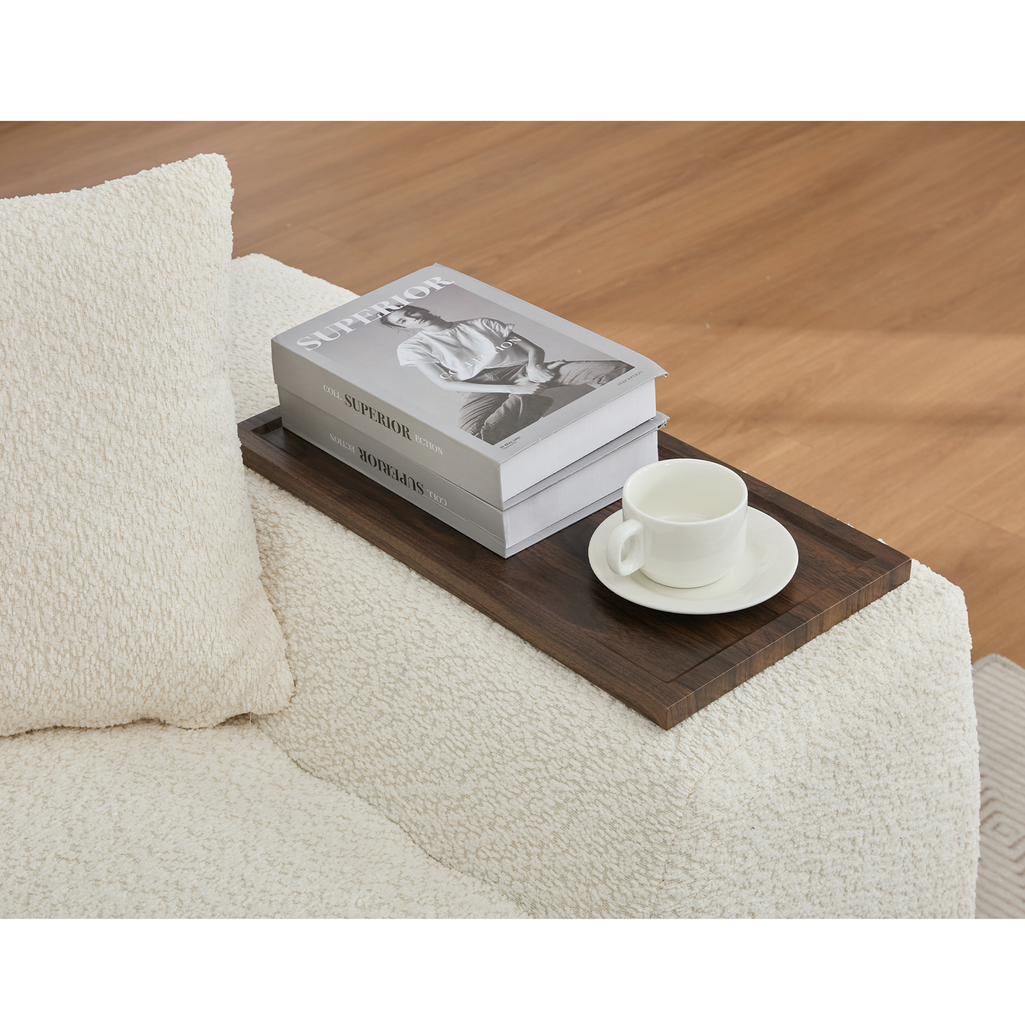 2 Piece Boucle Cloud Sofa Set, Upholstered Sofa Set, Modern 3 Seater and 2 Seater Sofa With MDF End Table for Living Room