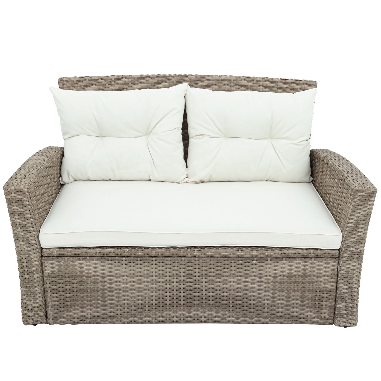 Patio Furniture Set, 4 Piece Outdoor Conversation Set All Weather Wicker Sectional Sofa With Ottoman and Cushions