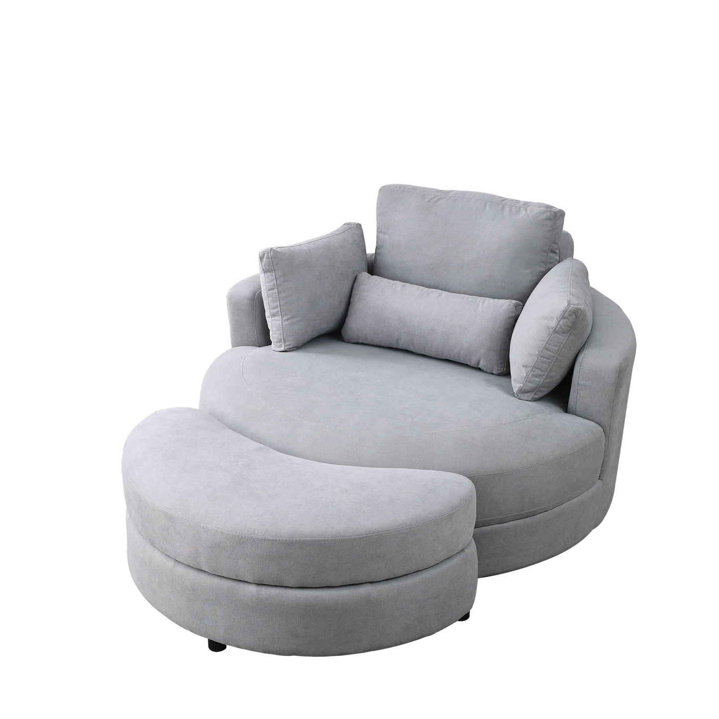 Swivel Accent Barrel Modern Grey Sofa Lounge Club Big Round Chair With Storage Ottoman Linen Fabric for Living Room