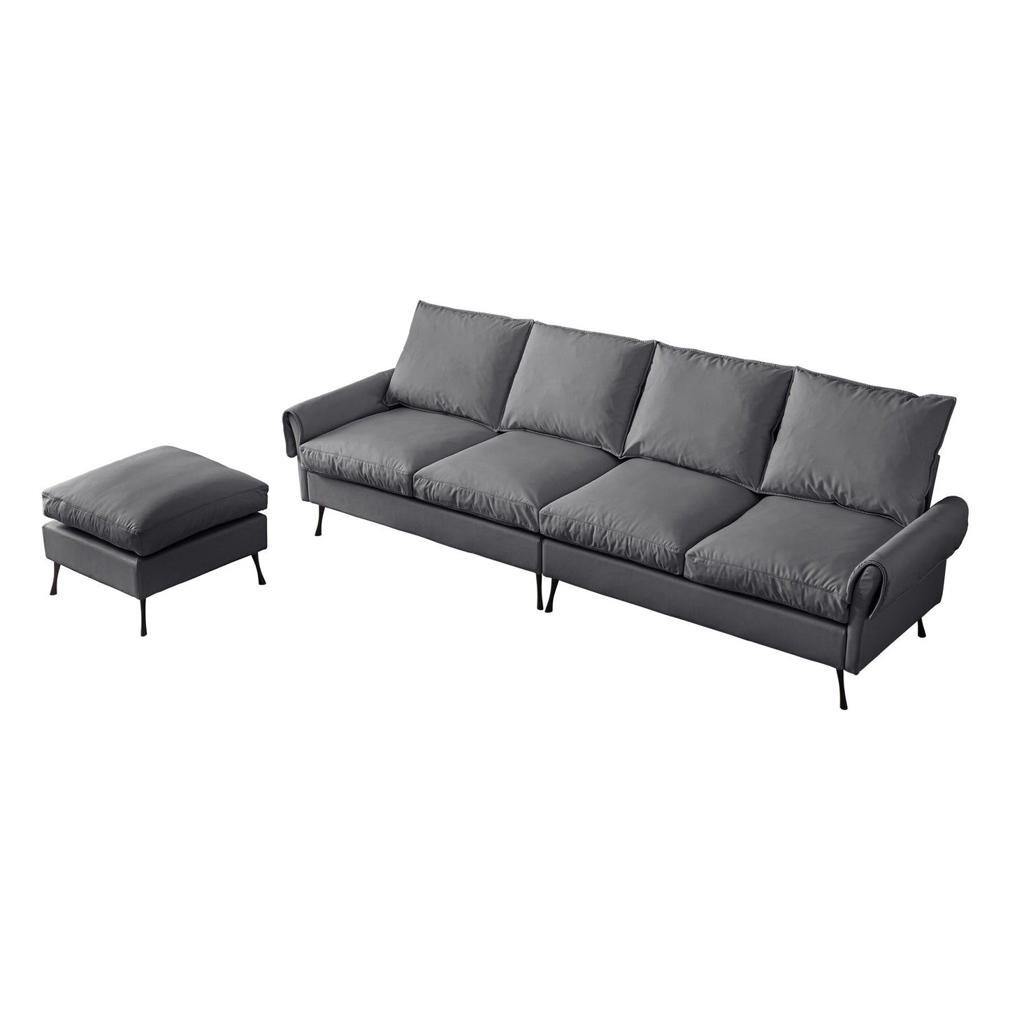 104.5"Modern Sectional Technical Leather L-Shaped Sofa Couch With Convertible Ottoman