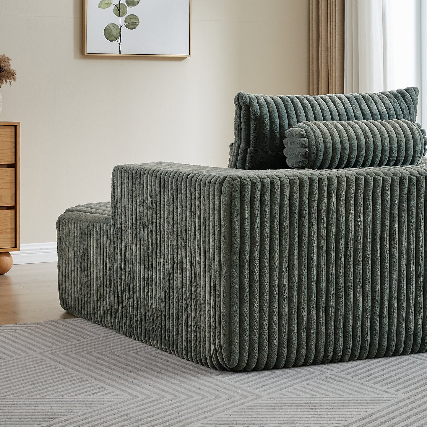 62.5-Inch Corduroy Sponge Sofa Lounge Chair,No Assembly Required,Fluffy Modern Sleeper Chair for Indoor Living Room