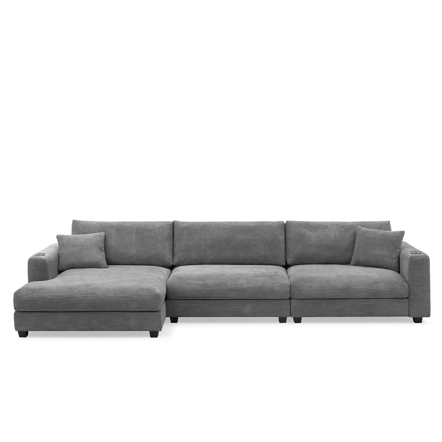134*54"Oversized Corduroy Sectional Sofa,L Shaped Cloud Couch With USB Charging Port,Cup Holder,Deep Seat Sofa Bed
