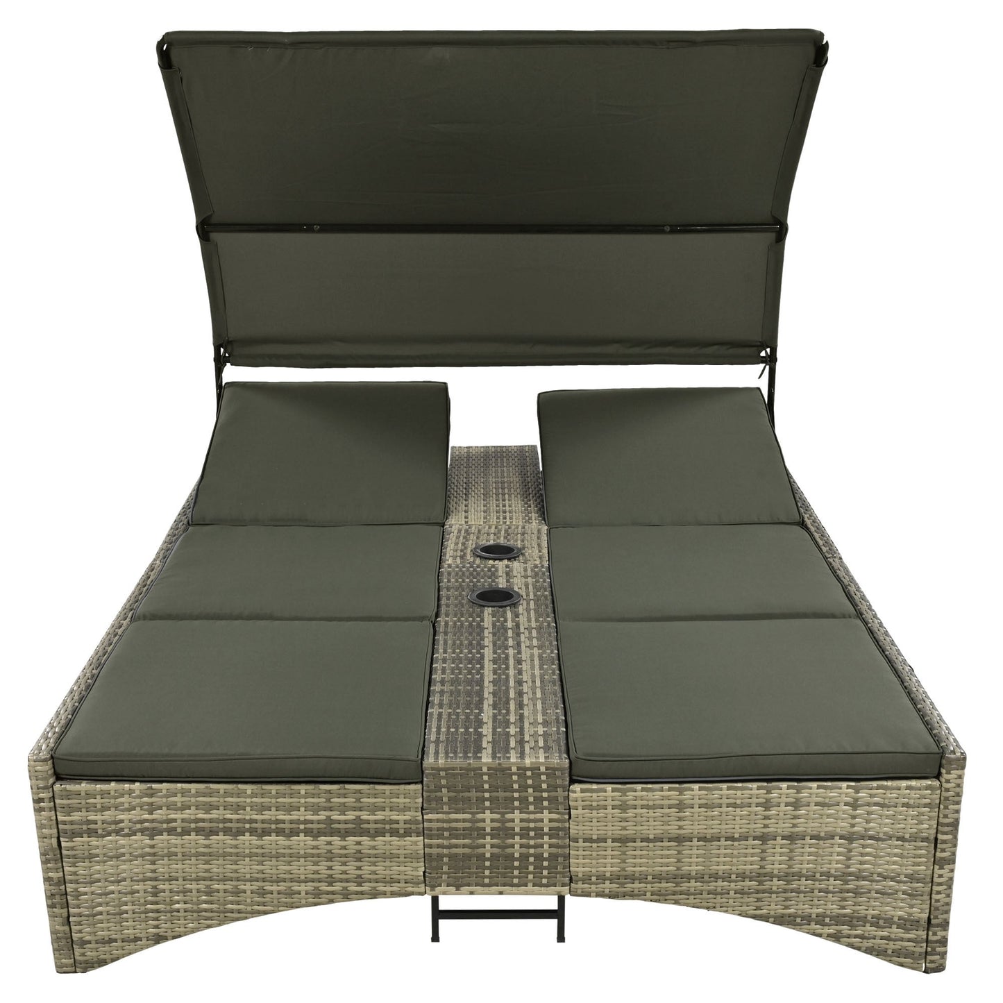 Patio Daybed Outdoor Daybed Outdoor Rattan Sun Lounger With Shelter Roof With Adjustable Backrest, Storage Box