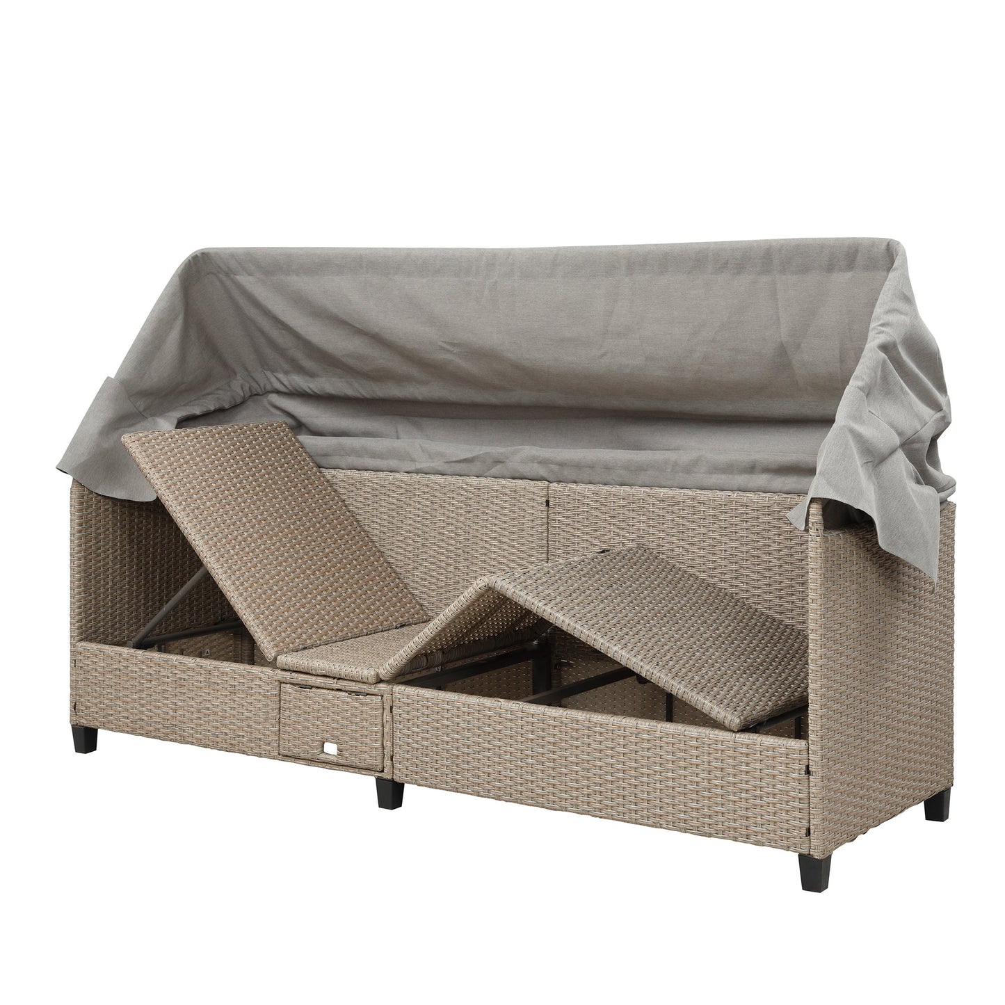 4 Piece UV-Proof Resin Wicker Patio Sofa Set With Retractable Canopy, Cushions and Lifting Table,Brown