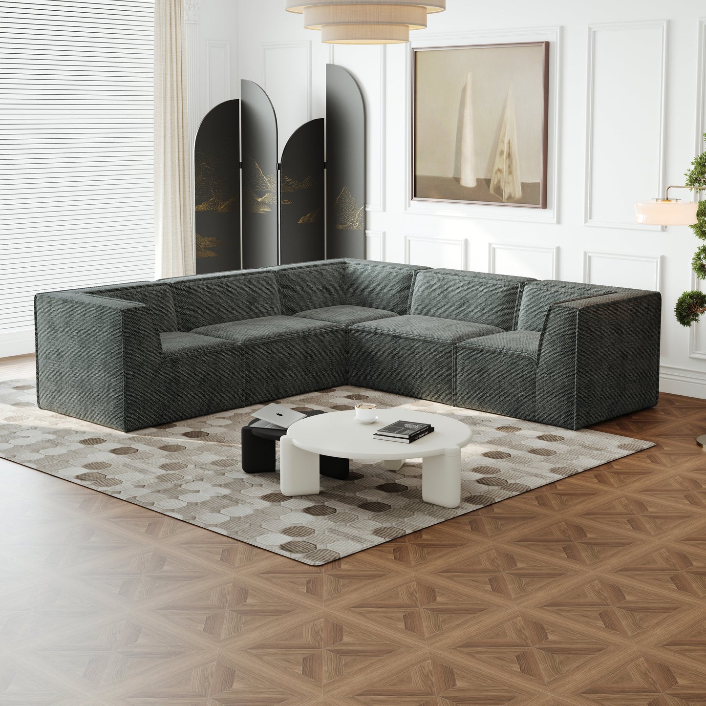 106*106" Chenille Modular L Shaped Sectional Sofa,Luxury Floor Couch Set,Upholstered Indoor Furniture