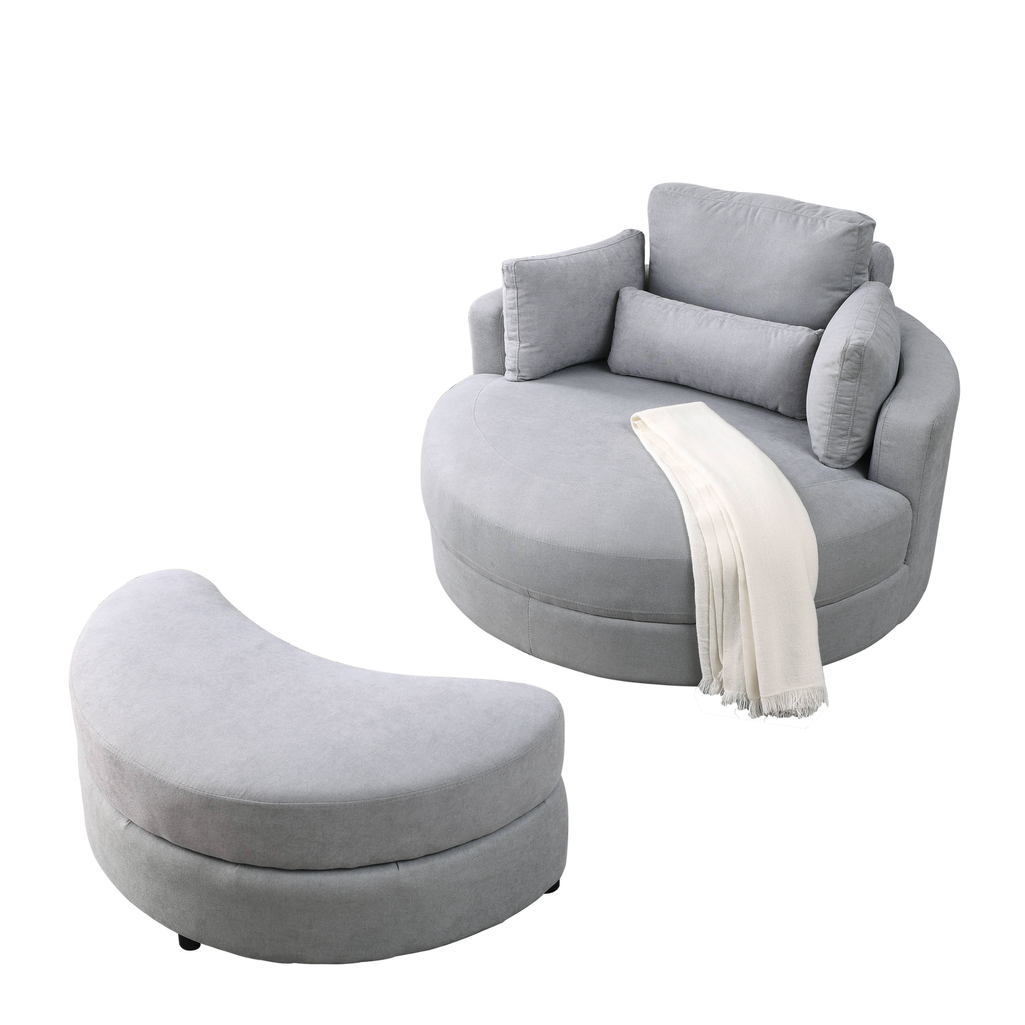Swivel Accent Barrel Modern Grey Sofa Lounge Club Big Round Chair With Storage Ottoman Linen Fabric for Living Room