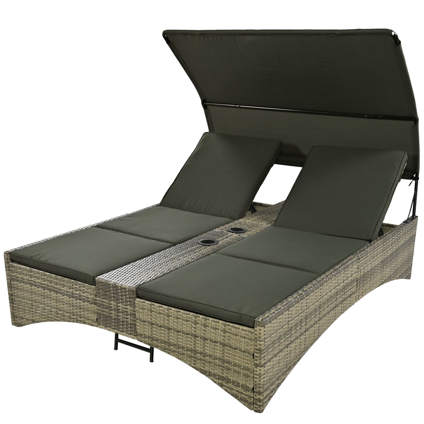 Patio Daybed Outdoor Daybed Outdoor Rattan Sun Lounger With Shelter Roof With Adjustable Backrest, Storage Box