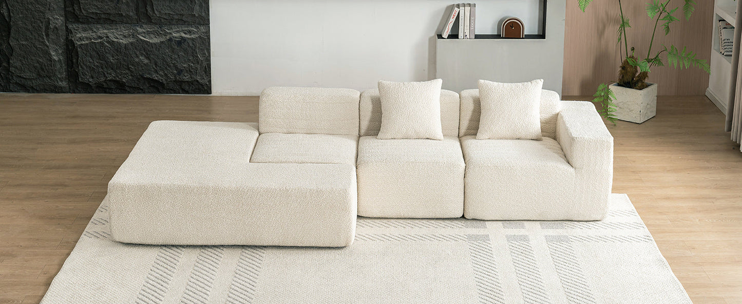116.5" Sectional Sofa Full-Compressed Sofa Couch Free-Combined Sofa for Living Room, Beige