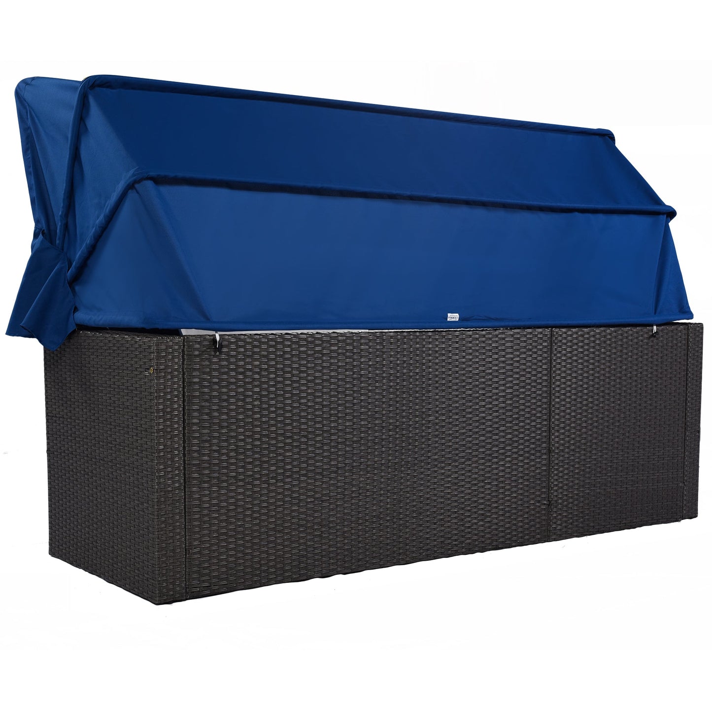 Outdoor Patio Rectangle Daybed With Retractable Canopy, Wicker Furniture Sectional Seating With Washable Cushions